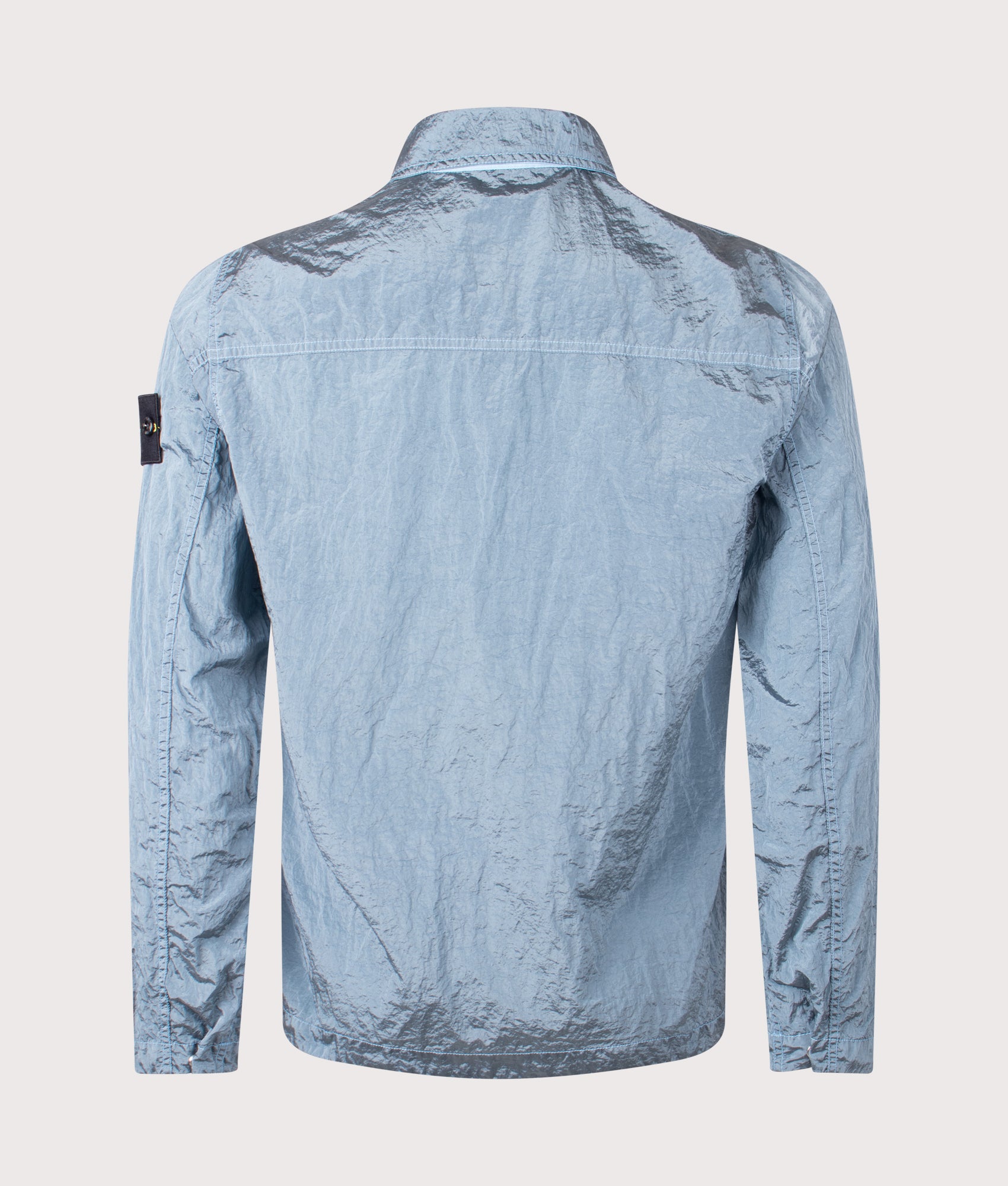 Stone Island Nylon Metal Overshirt in Steel Blue at EQVVS Menswear. Back shot 