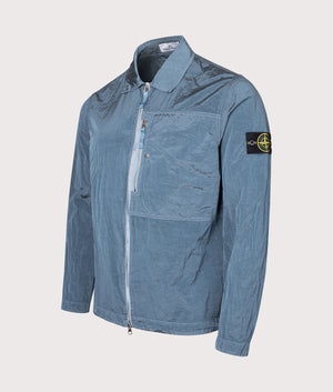 Nylon Metal Overshirt in Steel Blue | 100% Nylon | Stone Island | EQVVS | Front angle shot 