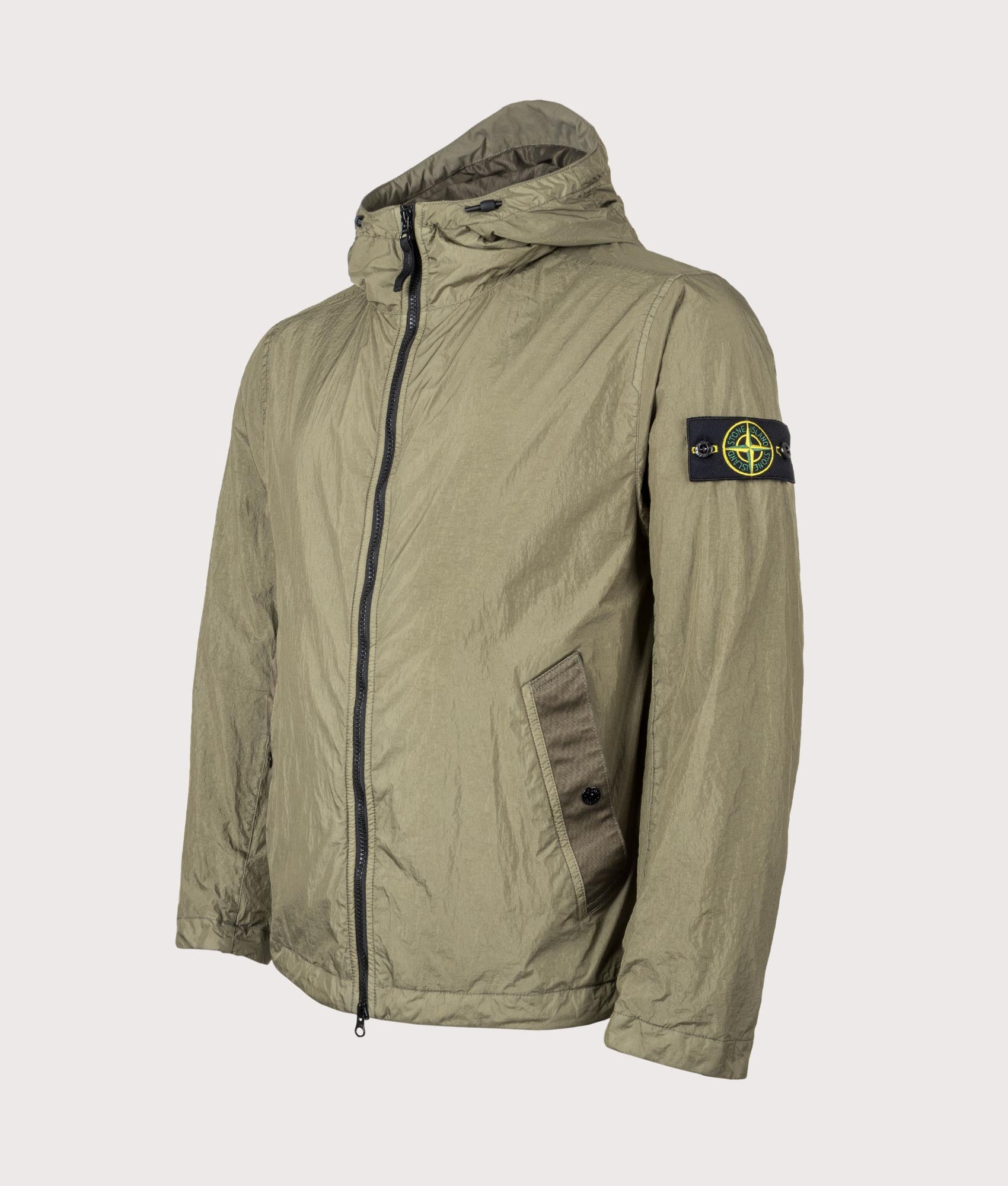 Hooded Full Zip Jacket in Military Green | Stone Island | EQVVS | Front angle shot 