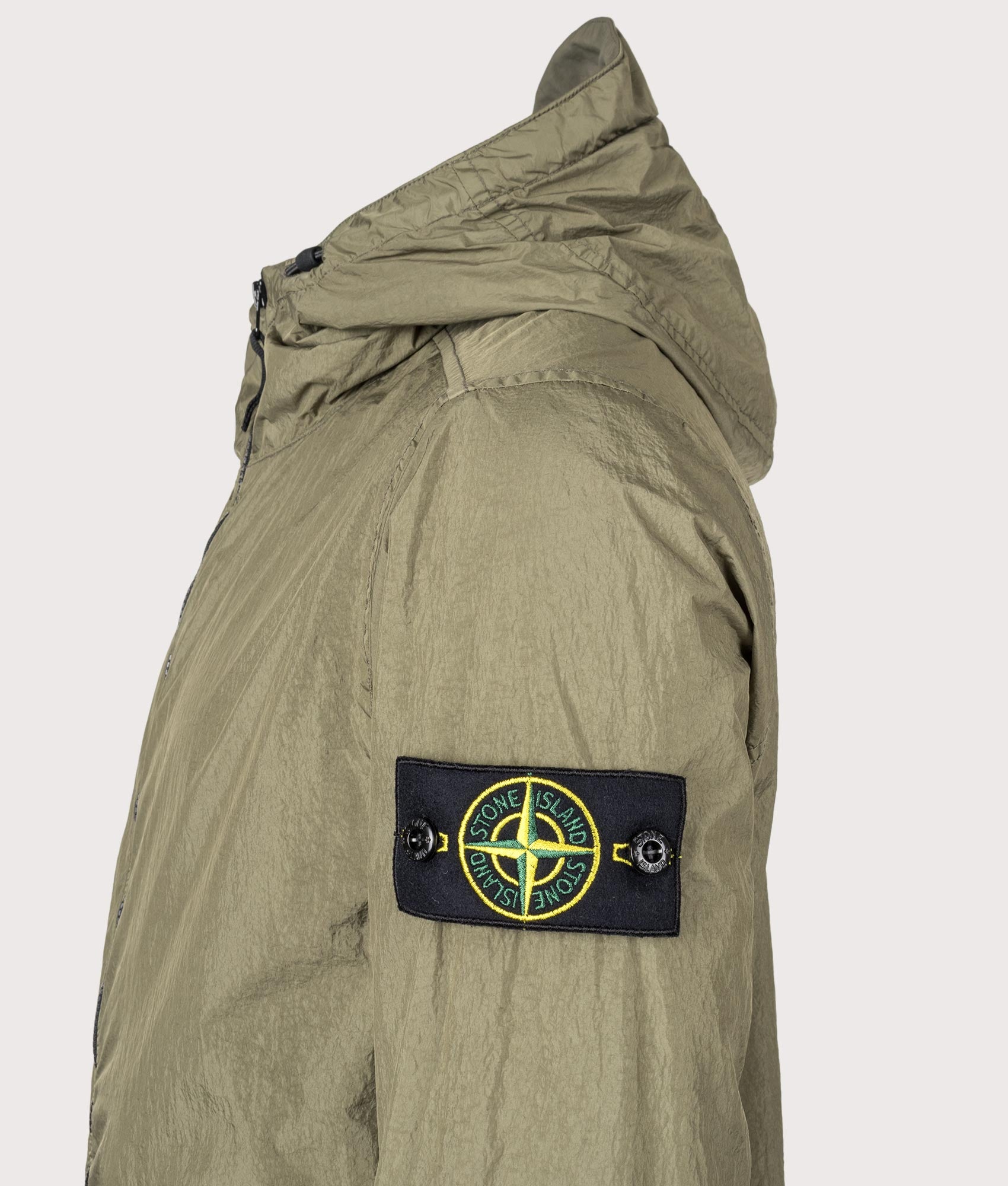 Hooded Full Zip Jacket in Military Green | Stone Island | EQVVS | Side detail shot 