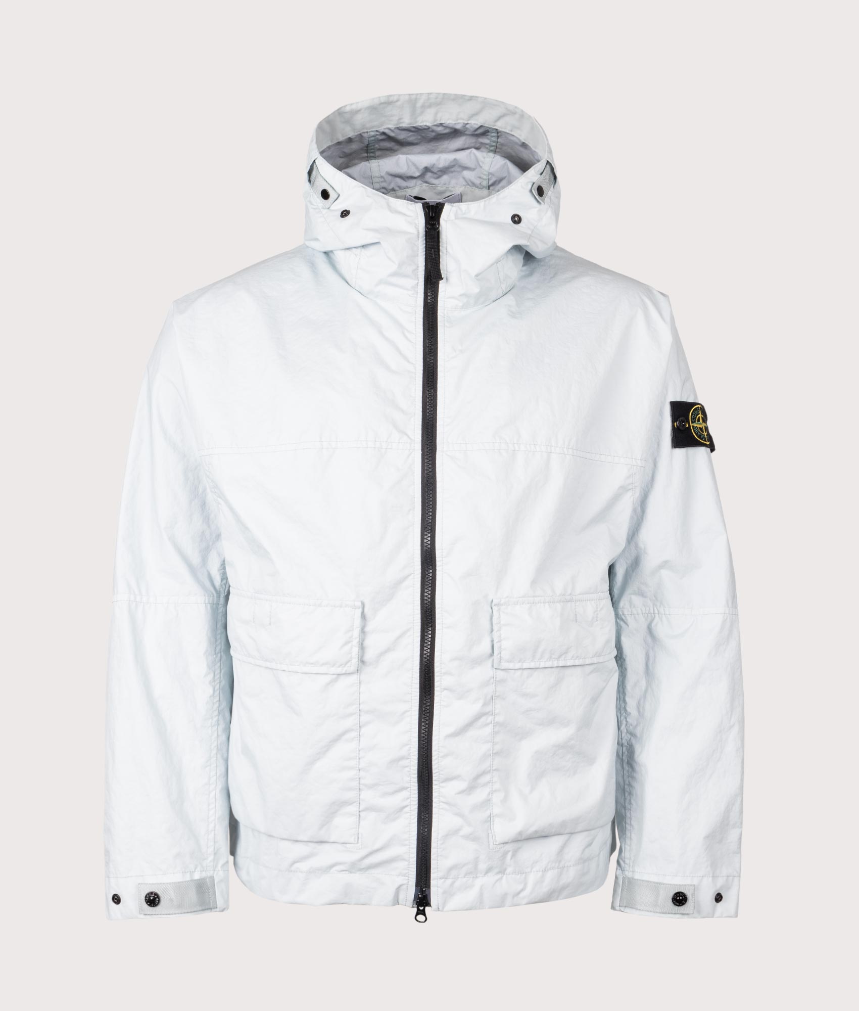 Hooded Full Zip Short Parka in Sky Blue | Stone Island | EQVVS | Front shot 