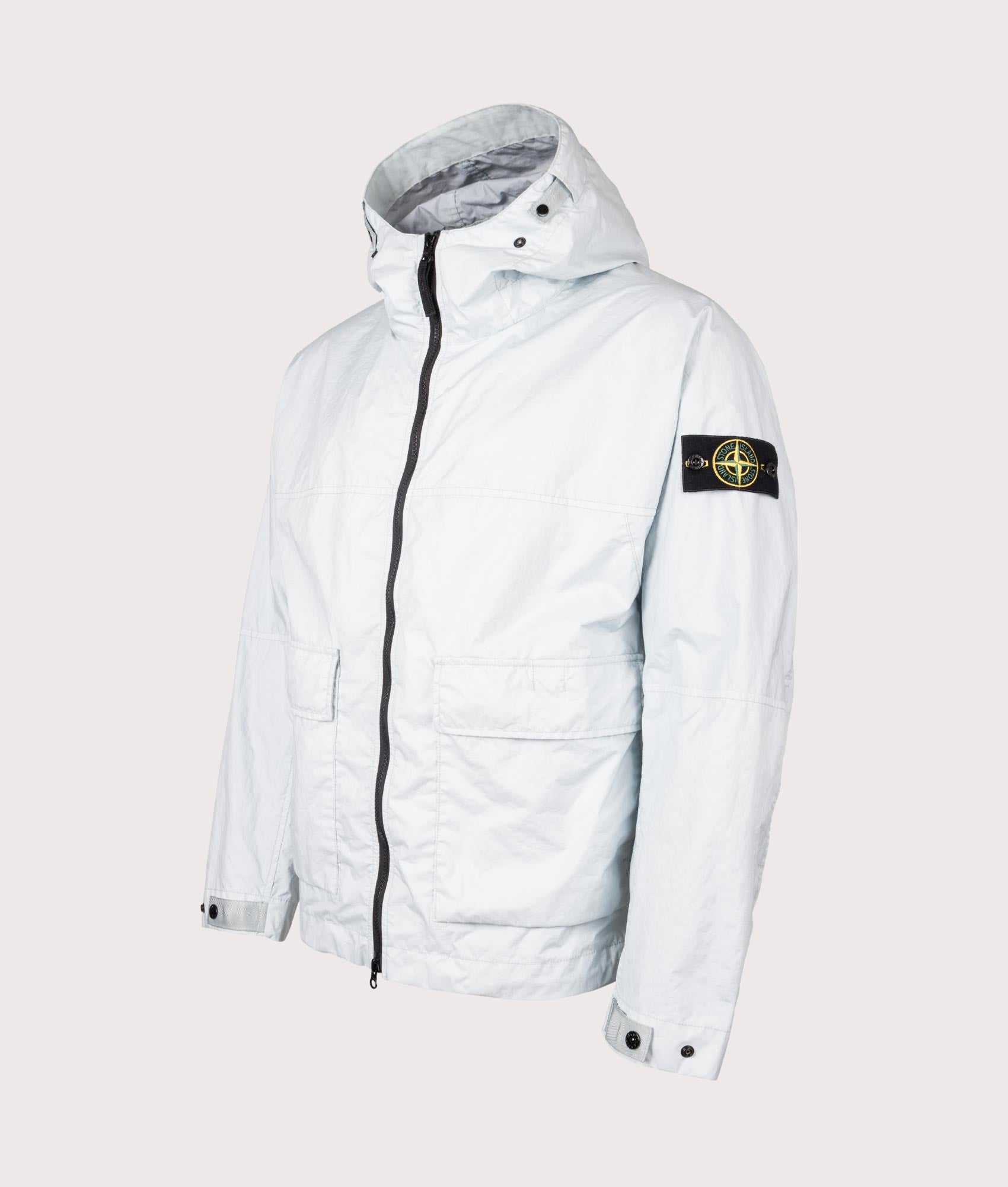 Hooded Full Zip Short Parka in Sky Blue | Stone Island | EQVVS | Front angle shot 