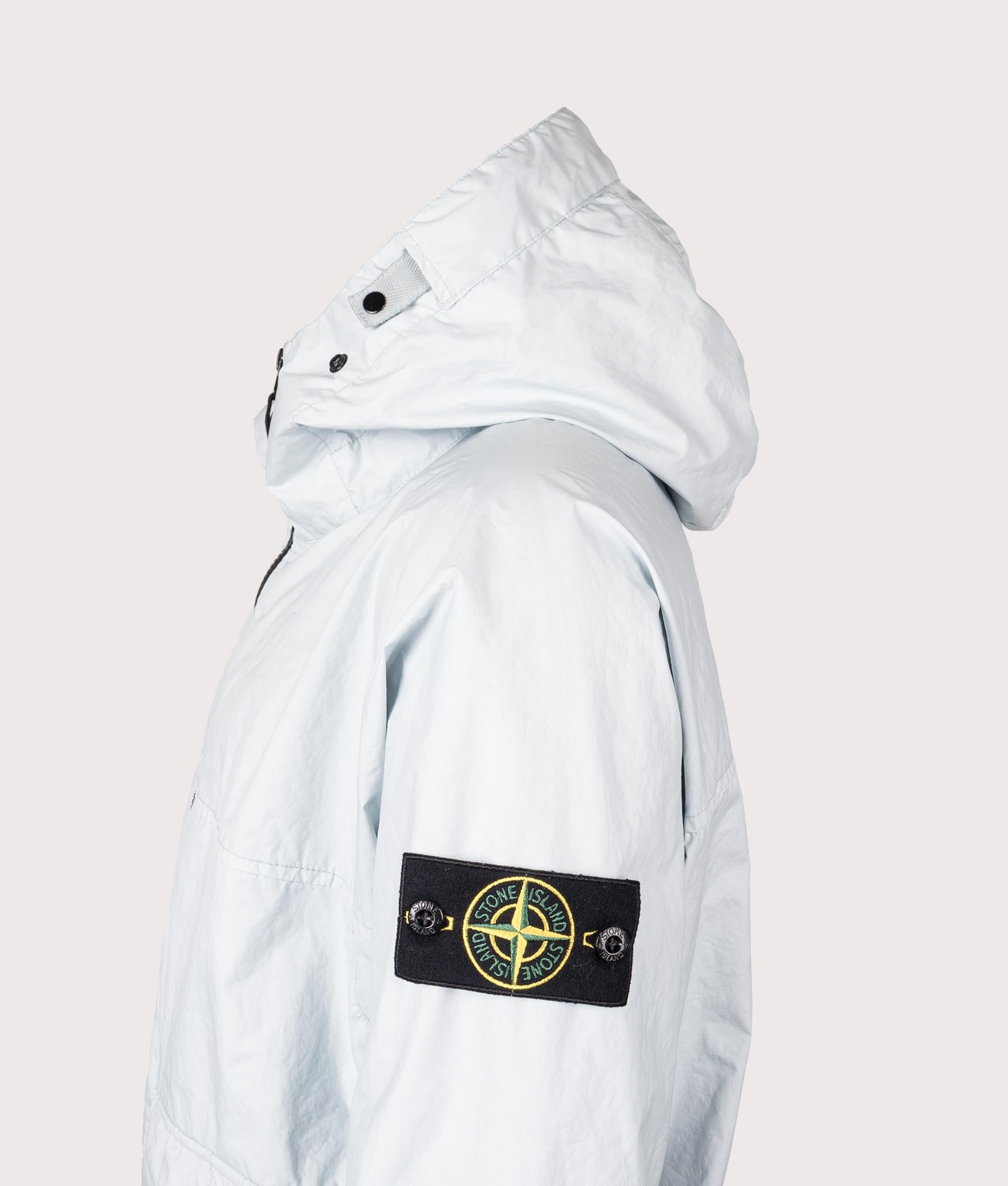 Hooded Full Zip Short Parka in Sky Blue | Stone Island | EQVVS | Side detail shot 