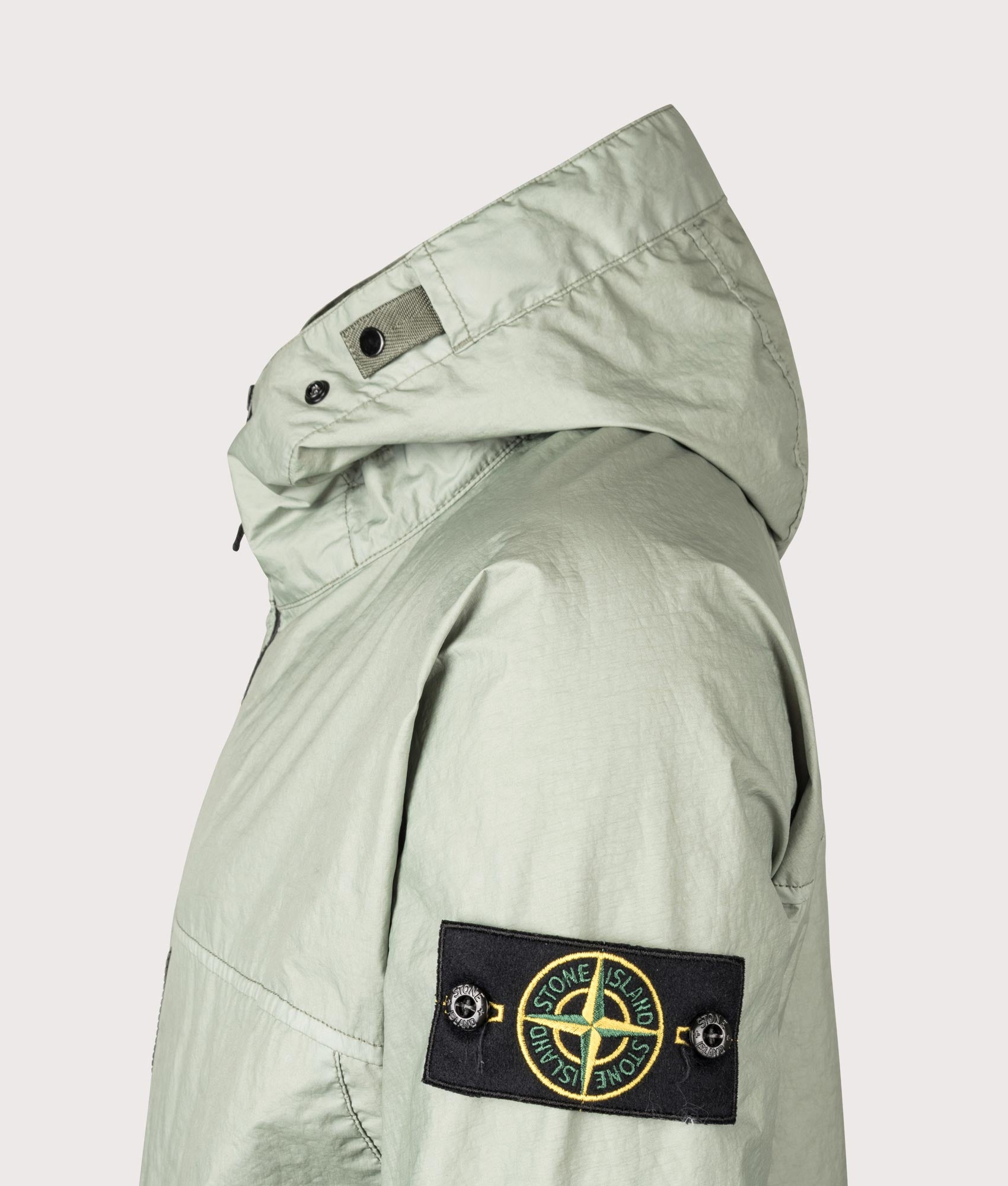 Stone Island Membrana 3L TC Jacket in Sage at EQVVS Menswear. Detail shot.