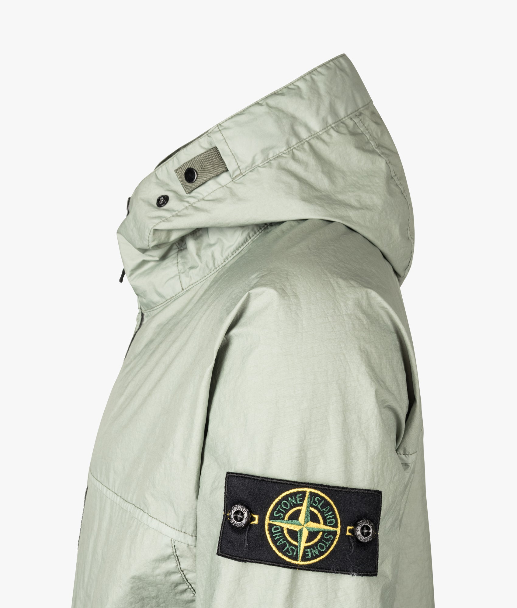 Stone Island Membrana 3L TC Jacket in Sage at EQVVS Menswear. Detail shot.