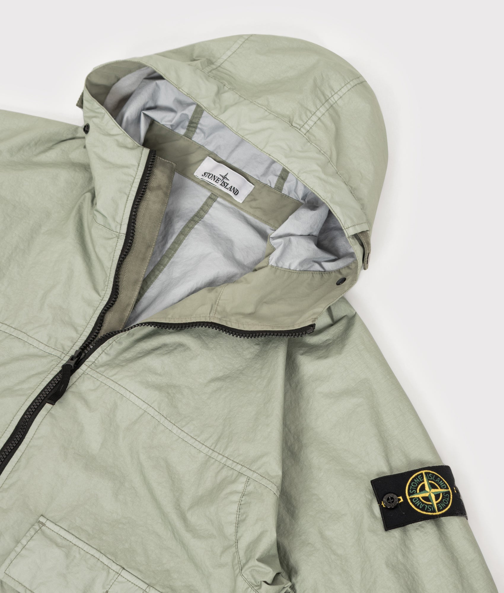 Stone Island Membrana 3L TC Jacket in Sage at EQVVS Menswear. Second detail shot.