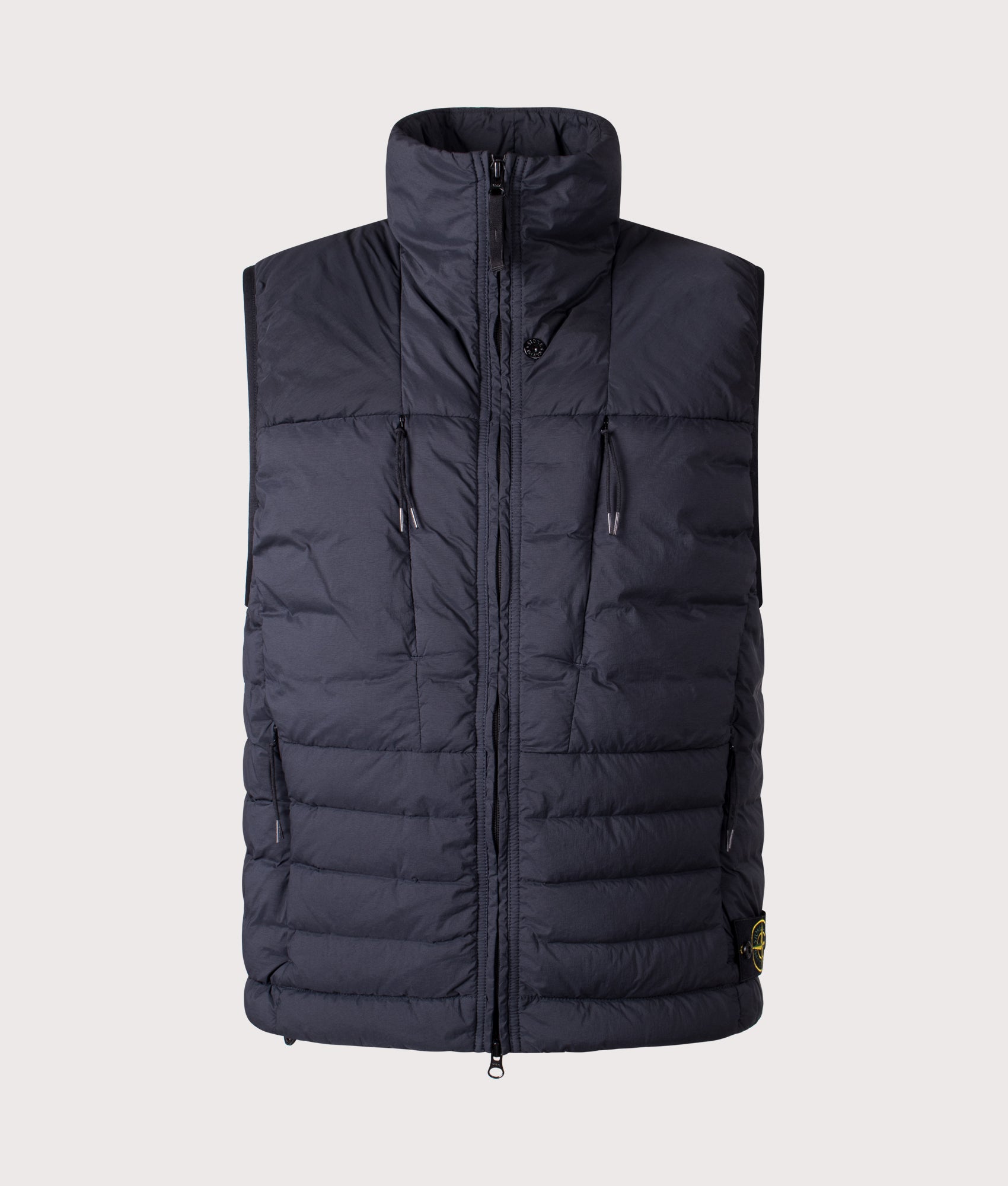 Stone Island Seamless Tunnel Nylon Down-TC Vest in Navy Blue at EQVVS Menswear. Front shot. 