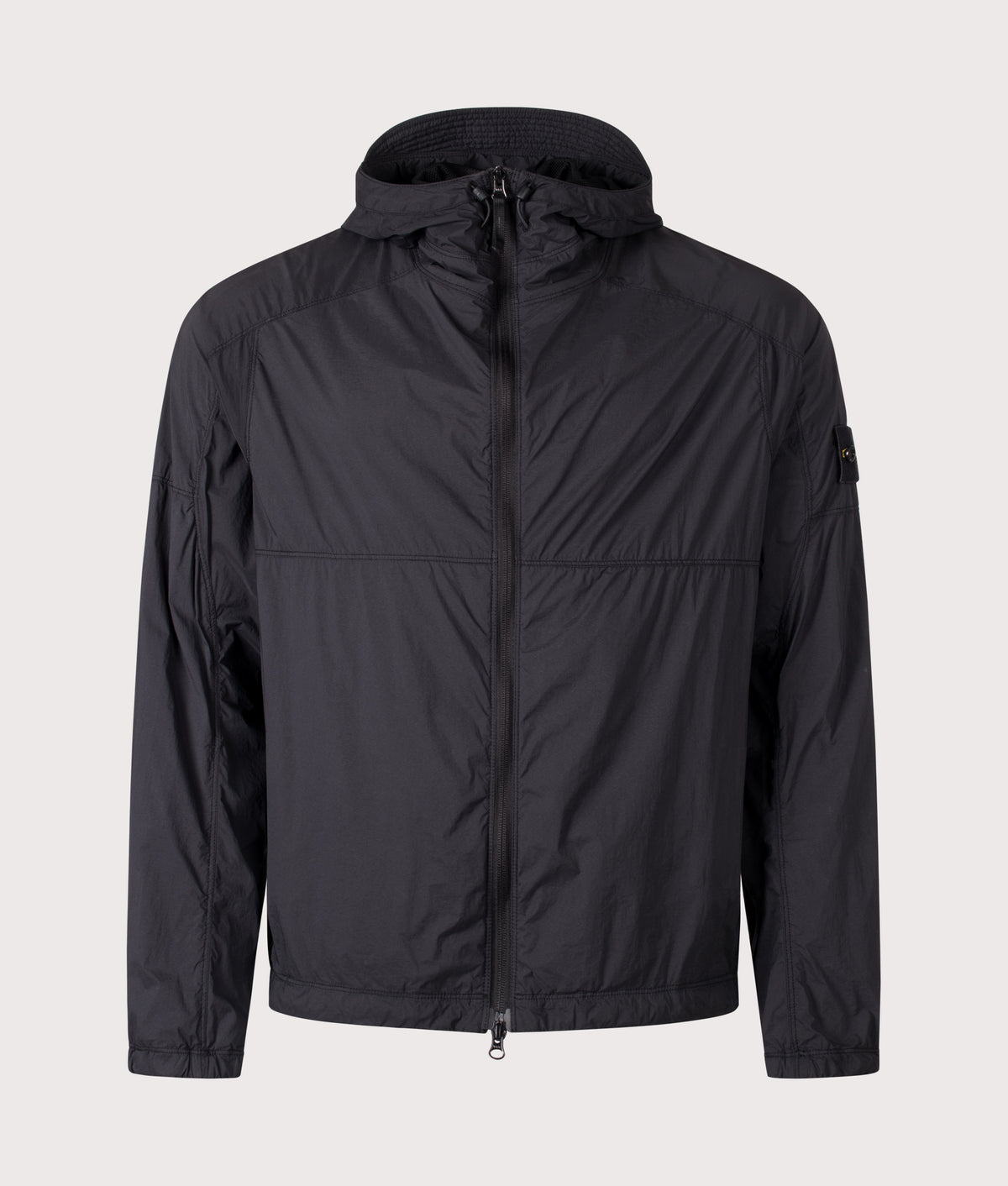 Stone Island Ultralight Nylon Stretch-TC Jacket in Black at EQVVS Menswear. Front shot.