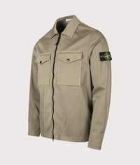 Stretch Organic Cotton Satin Overshirt: V005G Military Green 