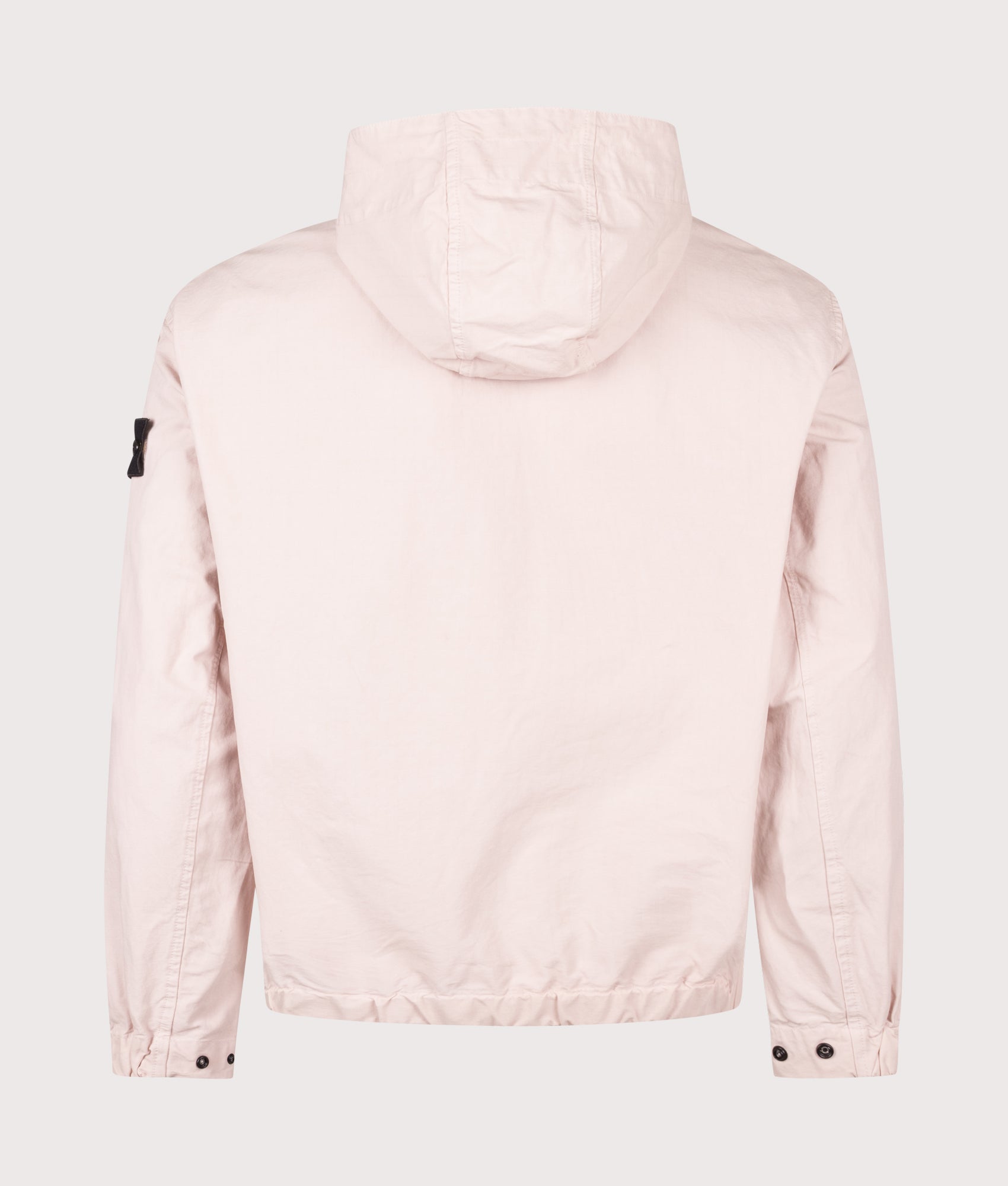 Stone Island Comfort Fit Organic Cotton Ripstop Hooded Overshirt in Antique Rose at EQVVS Menswear. Back shot.
