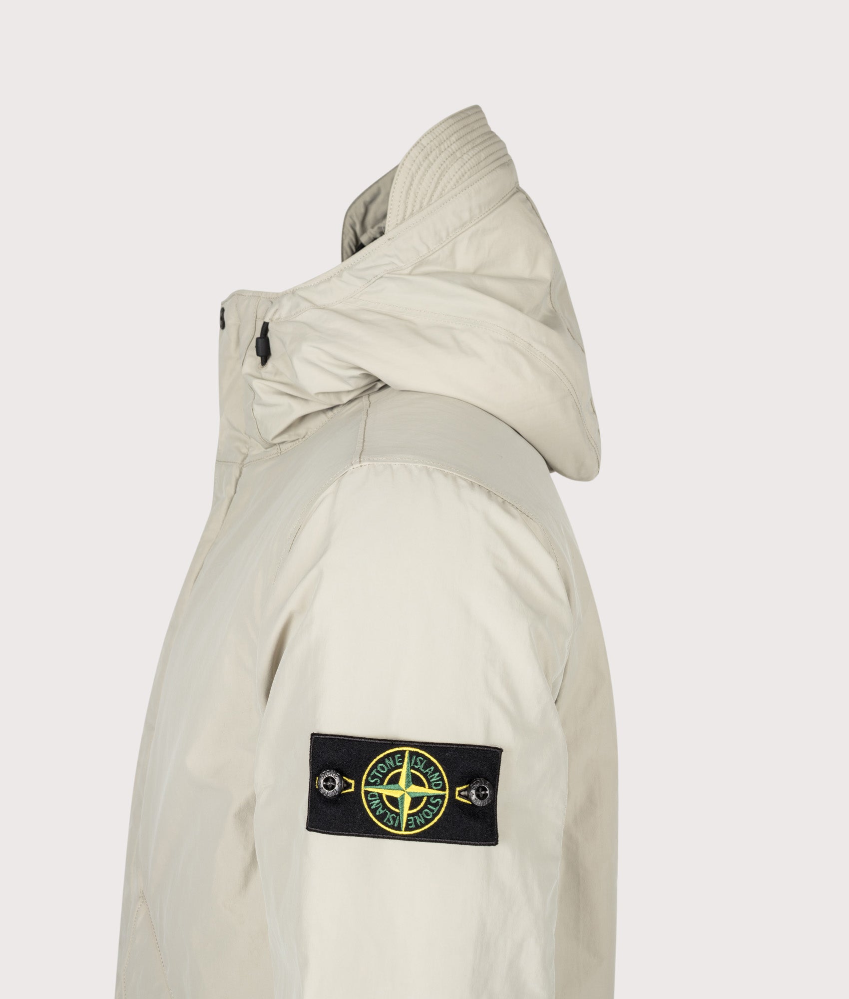 Stone Island Micro Twill Jacket in Sand at EQVVS Menswear. Detail shot.