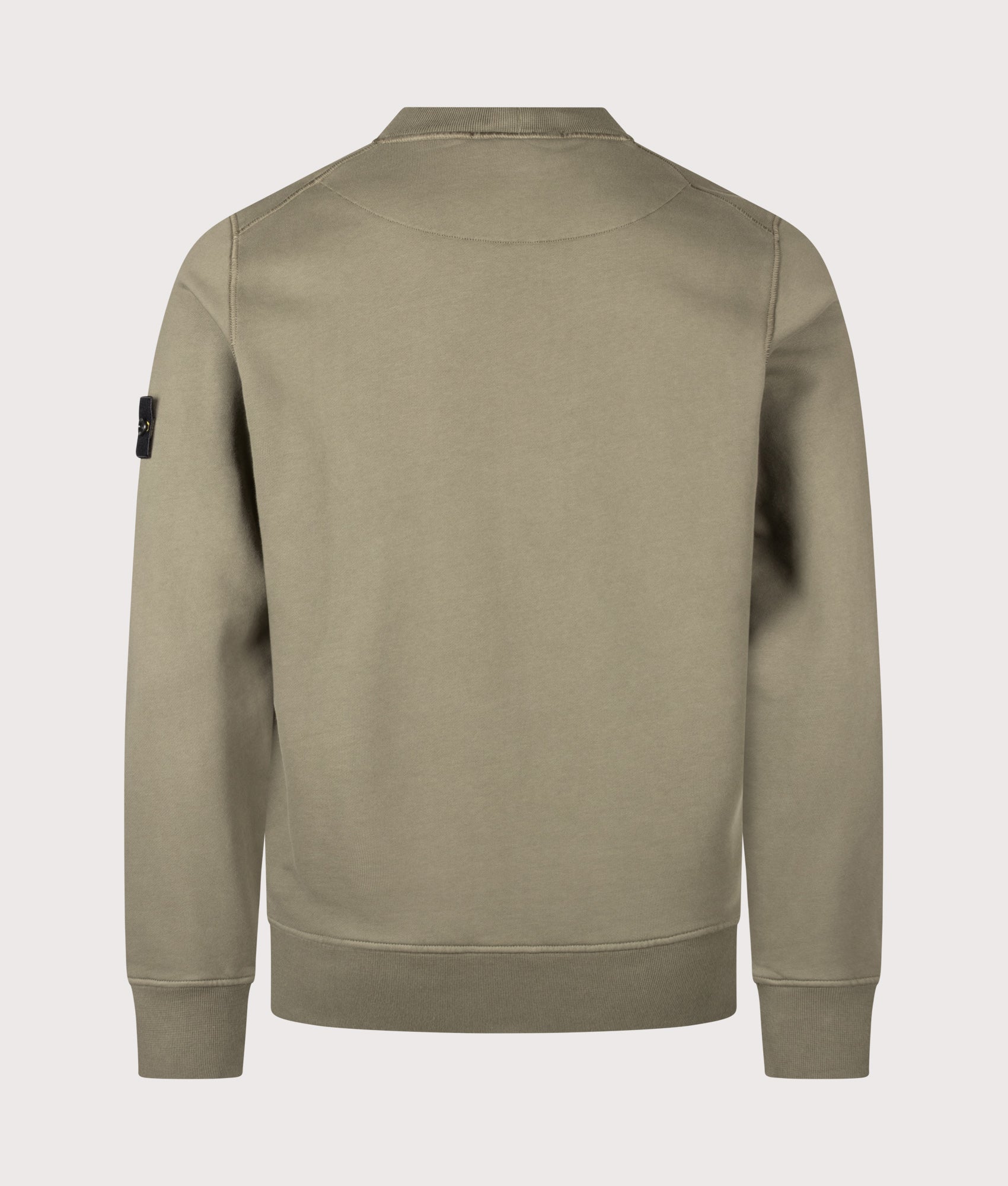 Stone Island Organic Cotton Fleece Sweatshirt in Military Green at EQVVS Menswear. Back shot.