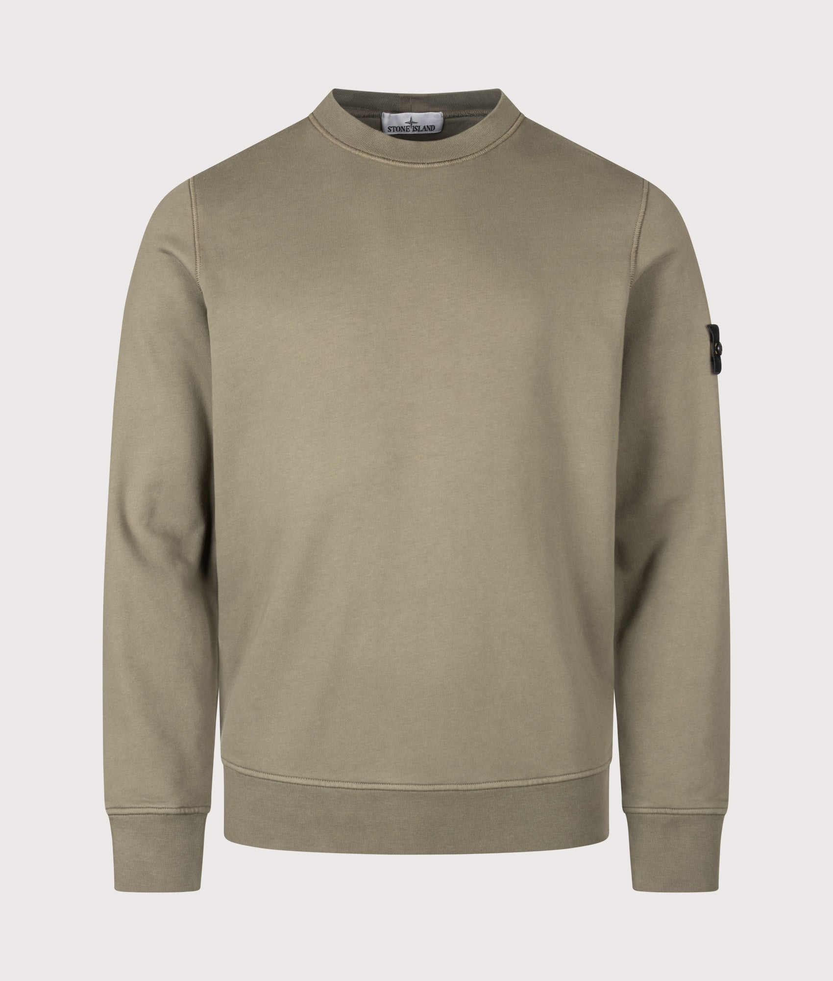 Stone Island Organic Cotton Fleece Sweatshirt in Military Green at EQVVS Menswear. Front shot.