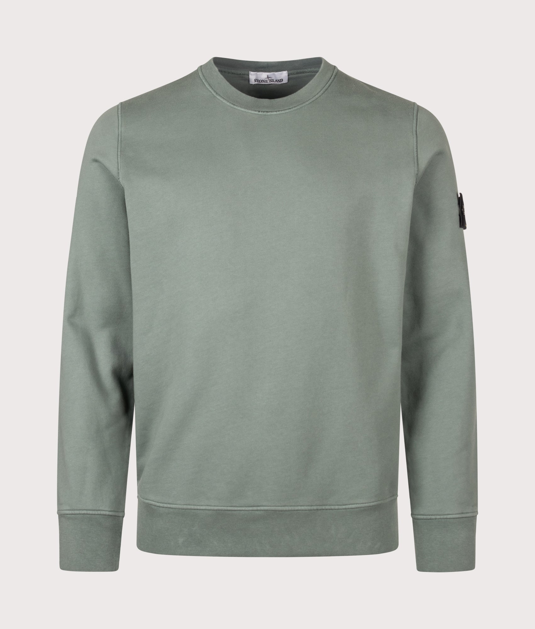 Stone Island Organic Cotton Fleece Sweatshirt in Ocean Green at EQVVS Menswear. Front shot.