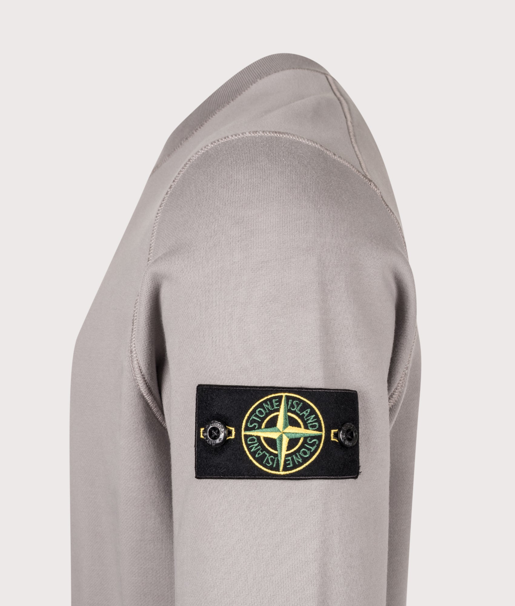 Stone Island Organic Cotton Fleece Sweatshirt in Gray at EQVVS Menswear. Detail shot.