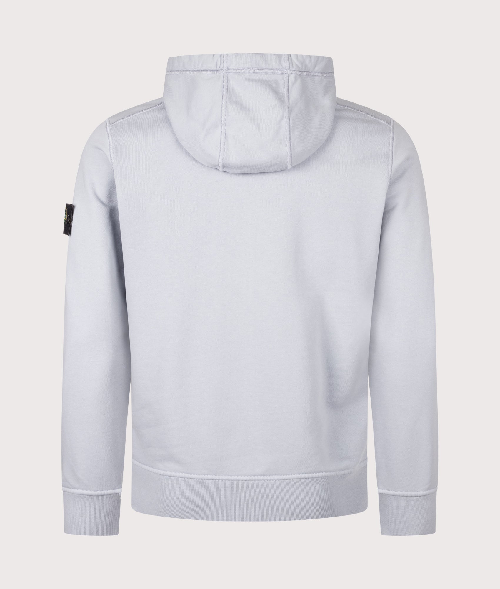 Stone Island Organic Cotton Fleece Hoodie in Ash Grey at EQVVS Menswear. Back shot.