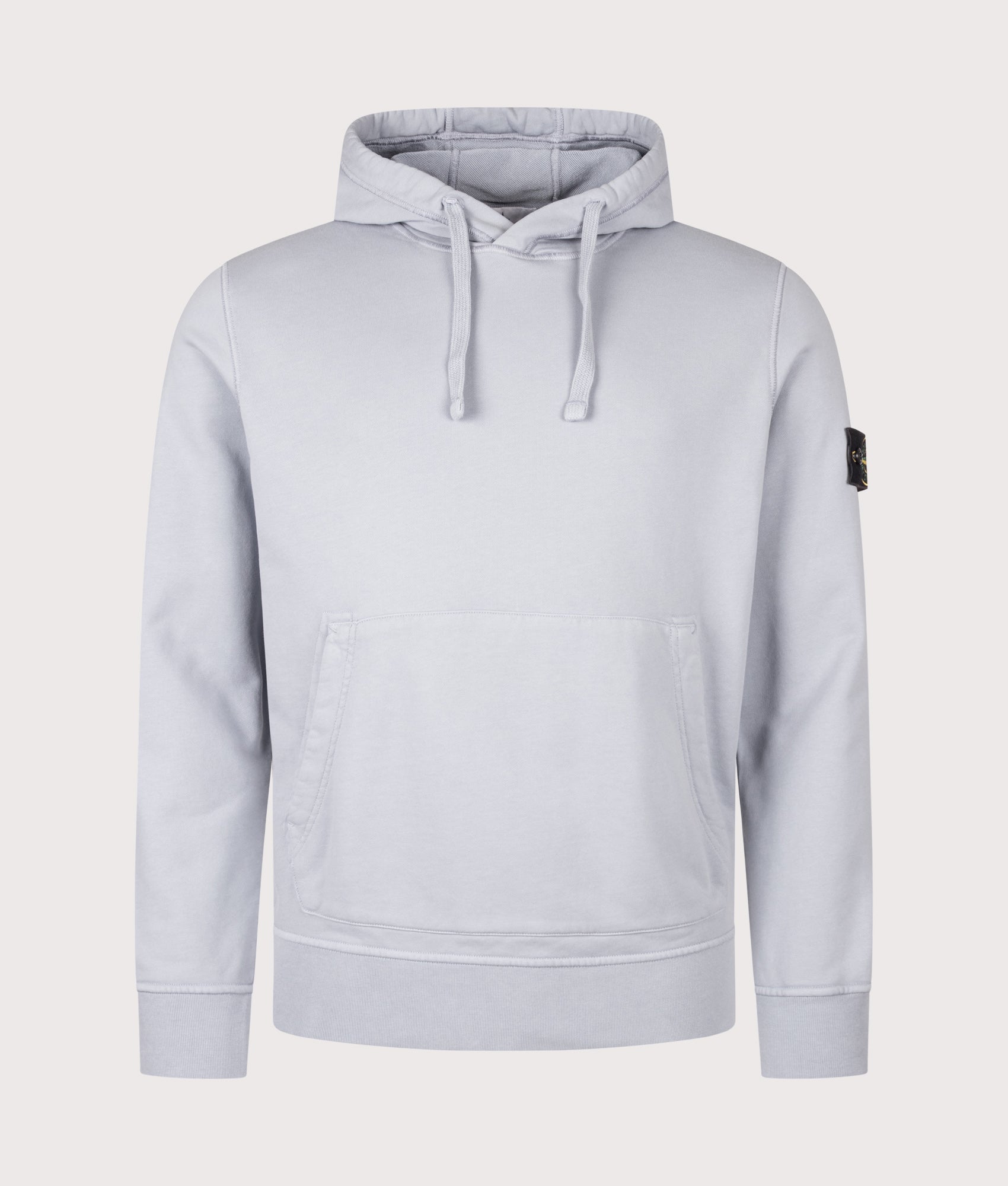 Stone Island Organic Cotton Fleece Hoodie in Ash Grey at EQVVS Menswear. Front shot.