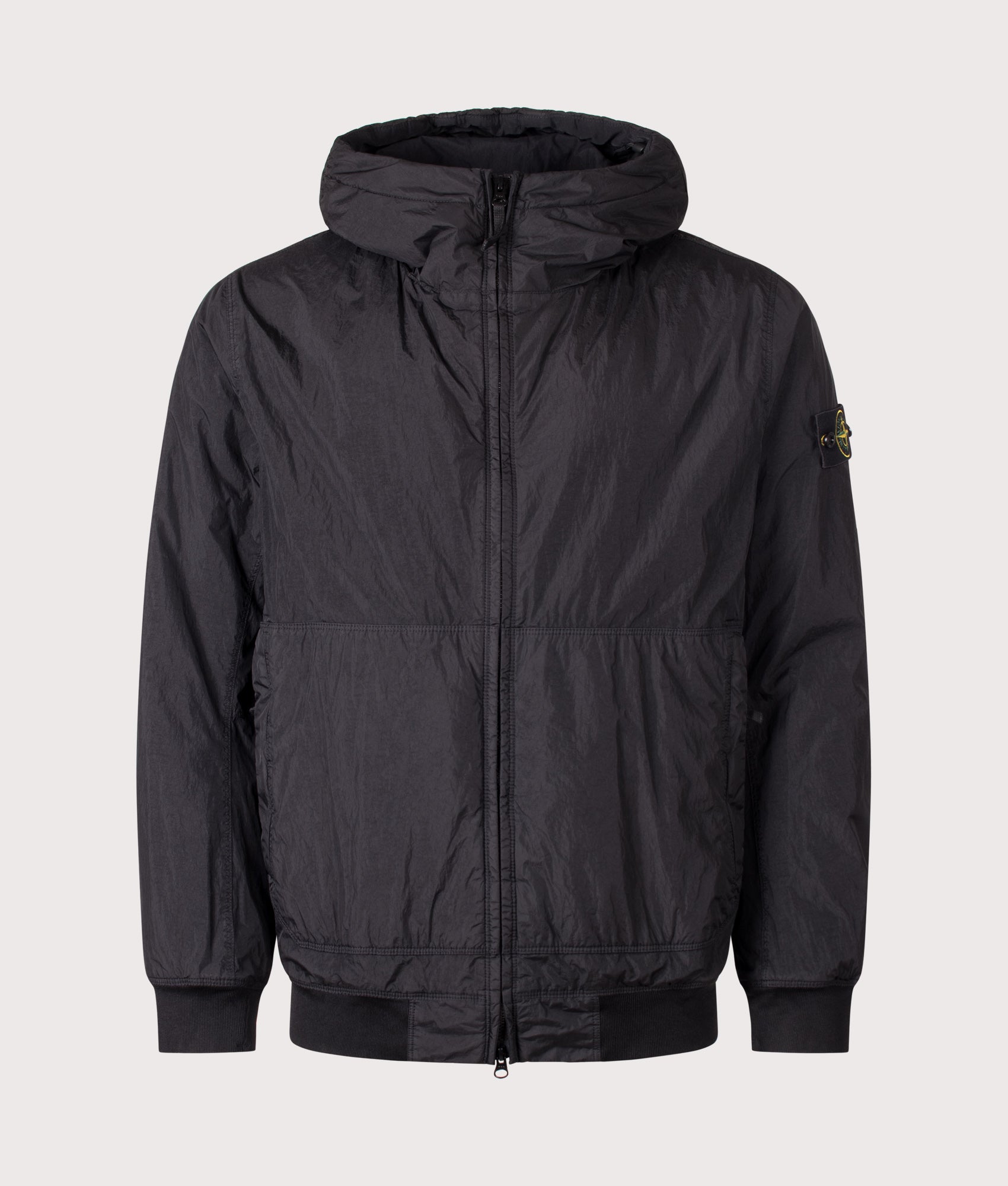 Stone Island Crinkle Reps NY Jacket in Black at EQVVS Menswear. Front shot.
