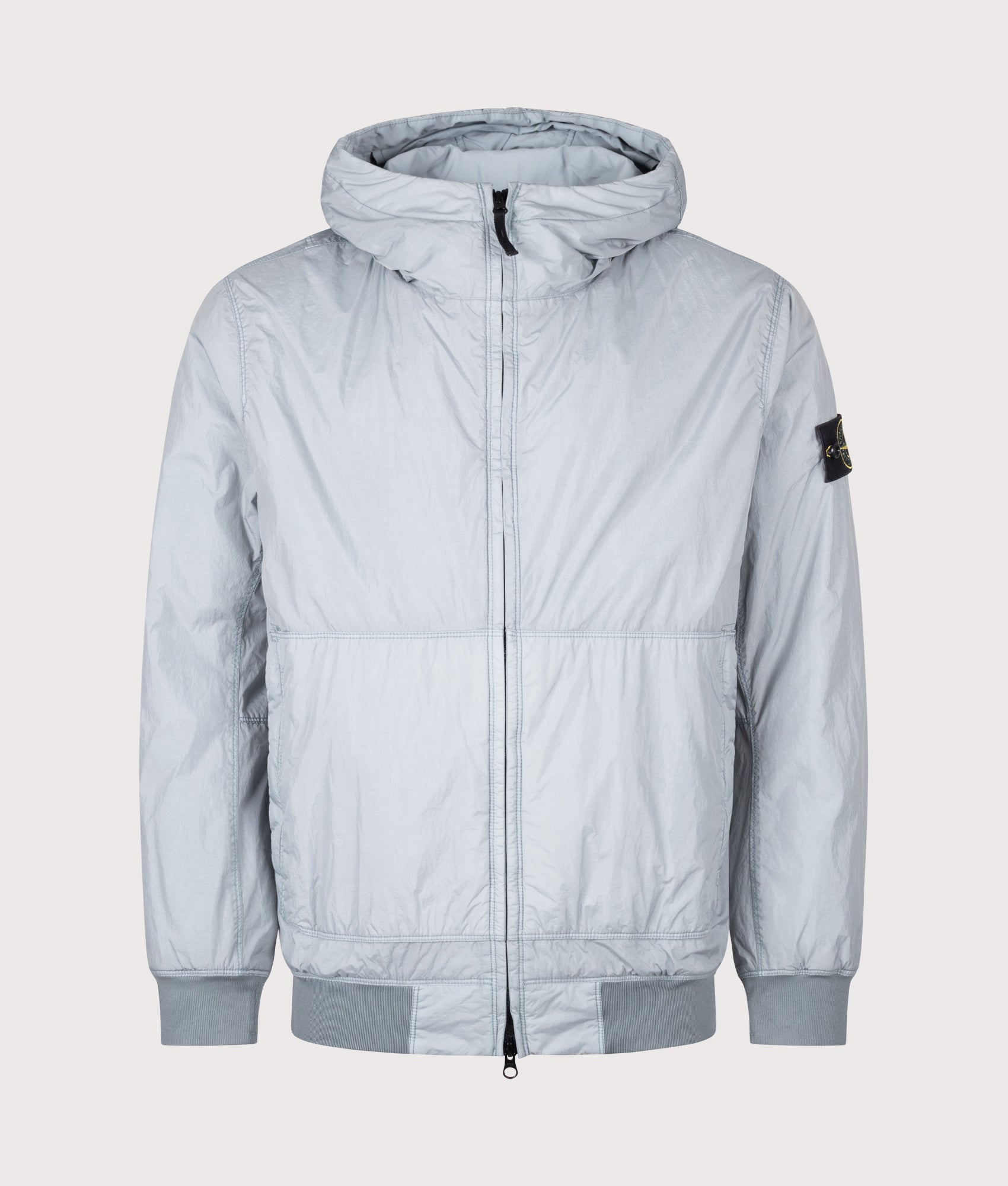 Stone Island Crinkle Reps NY Jacket in Ash Grey at EQVVS Menswear. Front shot.