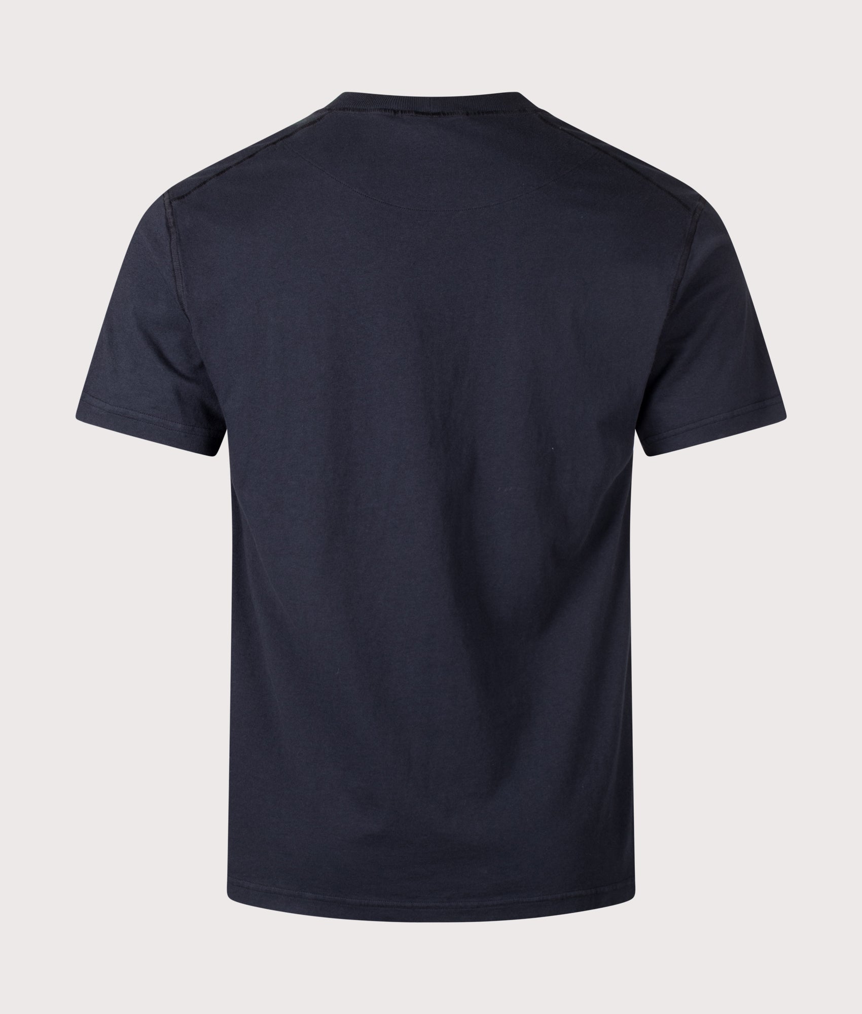 Stone Island Slim Fit Organic Cotton 'FISSATO' Effect T-Shirt in Navy Blue at EQVVS Menswear. Back shot.