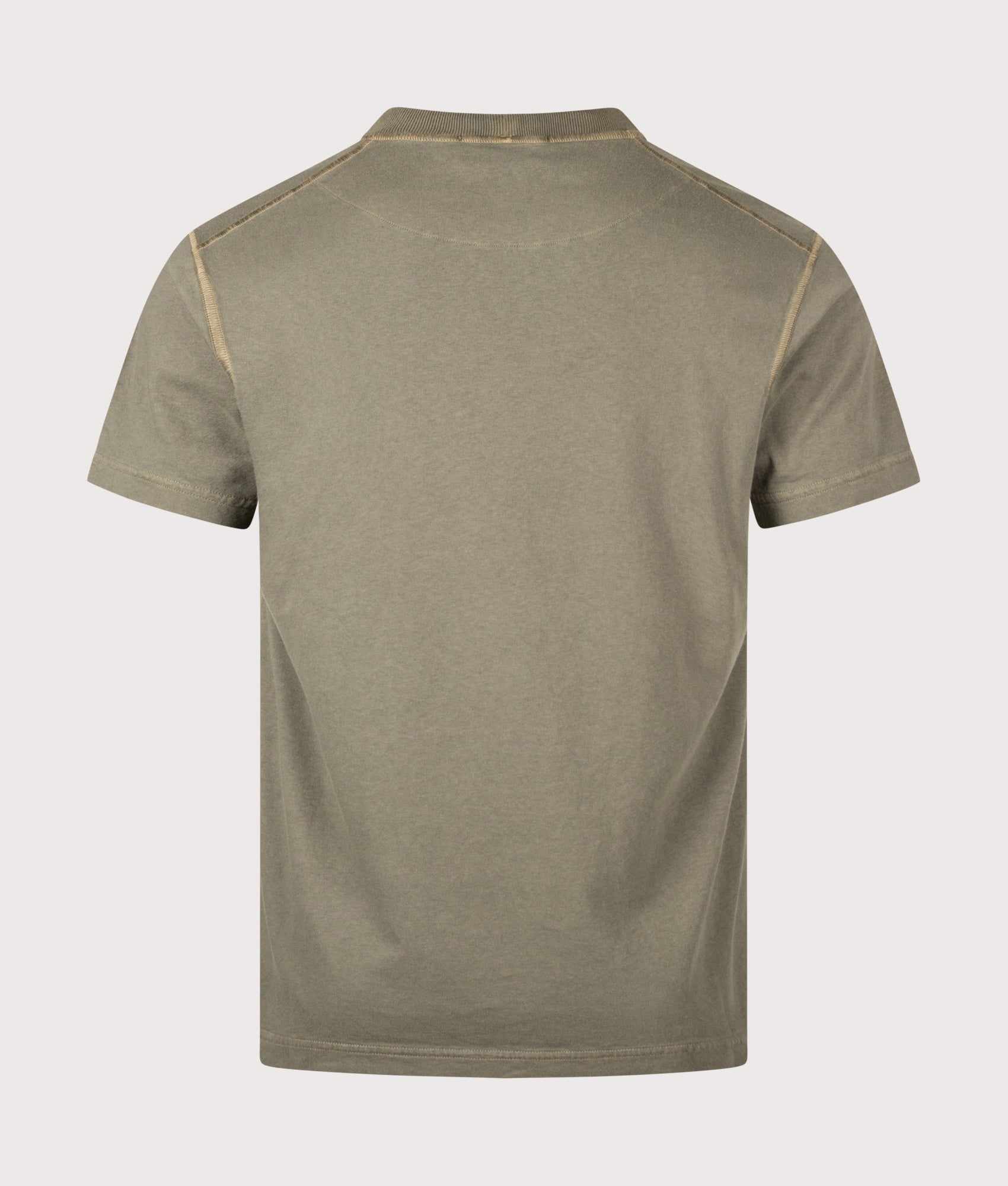 Stone Island Slim Fit Organic Cotton 'FISSATO' Effect T-Shirt in Military Green at EQVVS Menswear. Back shot.