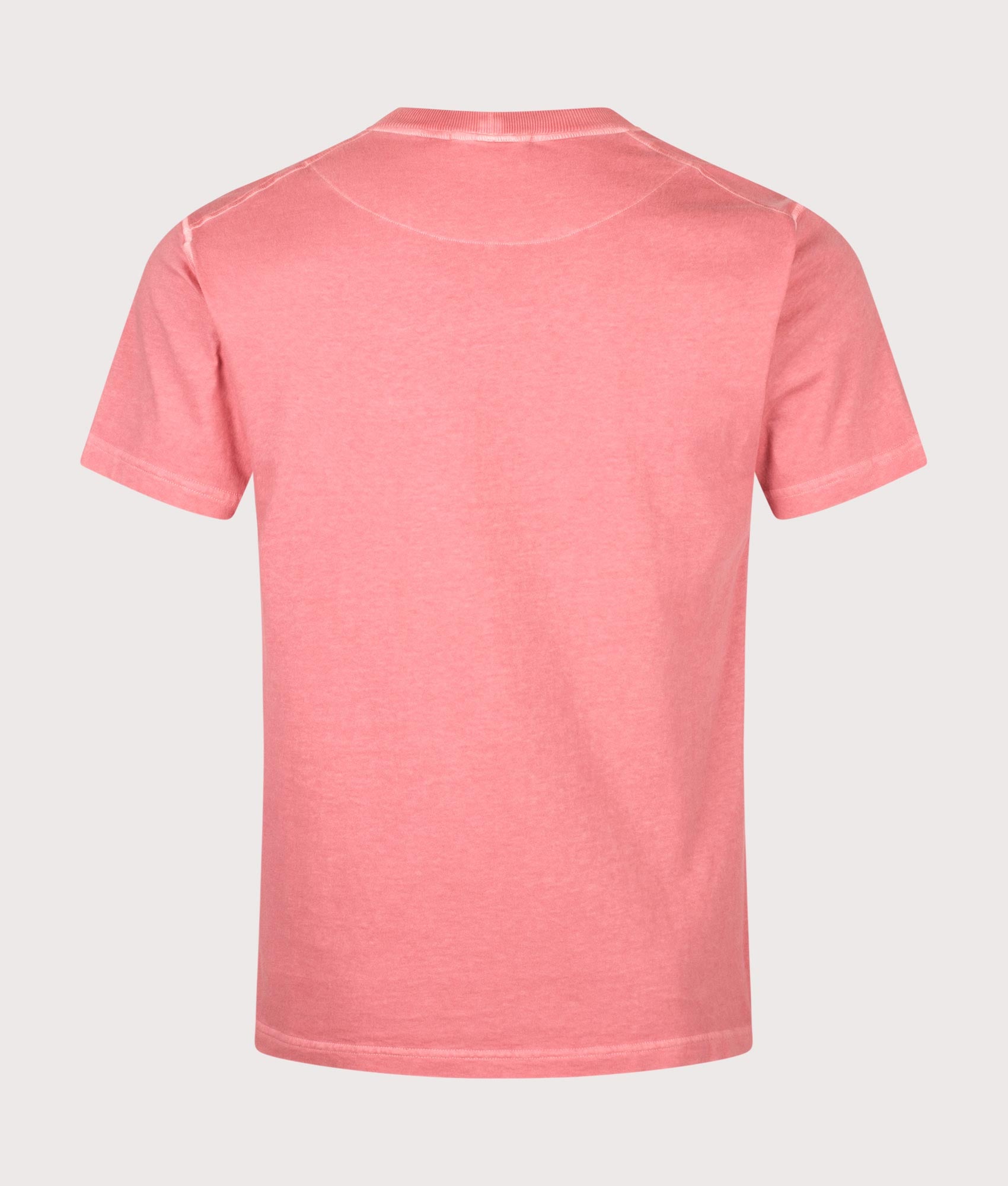 Stone Island Slim Fit Organic Cotton 'FISSATO' Effect T-Shirt in Geranium at EQVVS Menswear. Back shot.