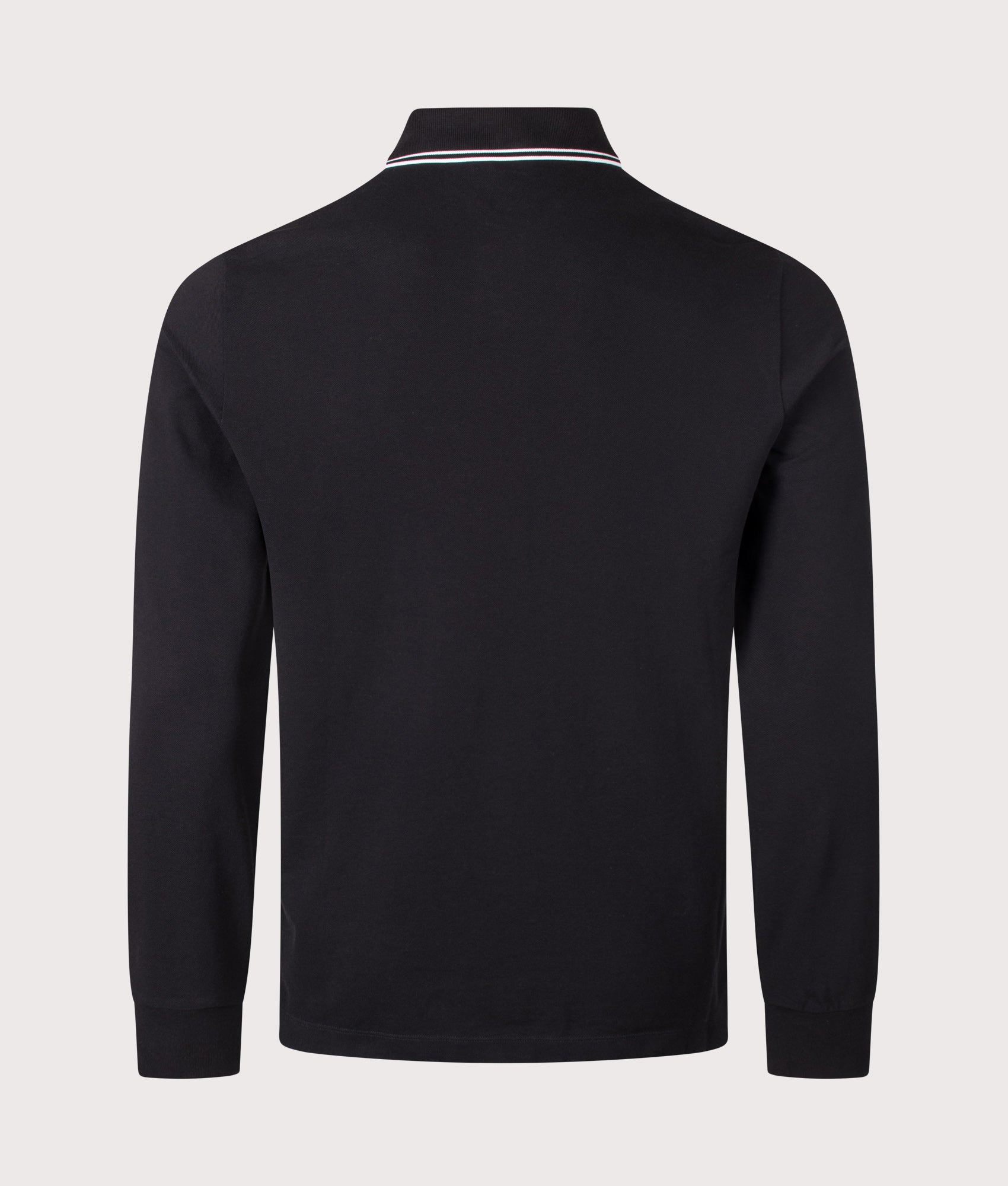 Stone Island Slim Fit Long Sleeve Polo Shirt in Black at EQVVS Menswear. Back shot.