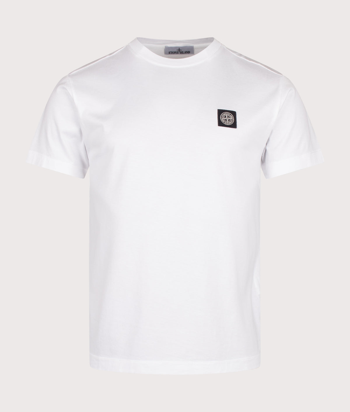 Stone Island Slim Fit 60/2 Cotton Jersey T-Shirt in White at EQVVS Menswear. Front shot.