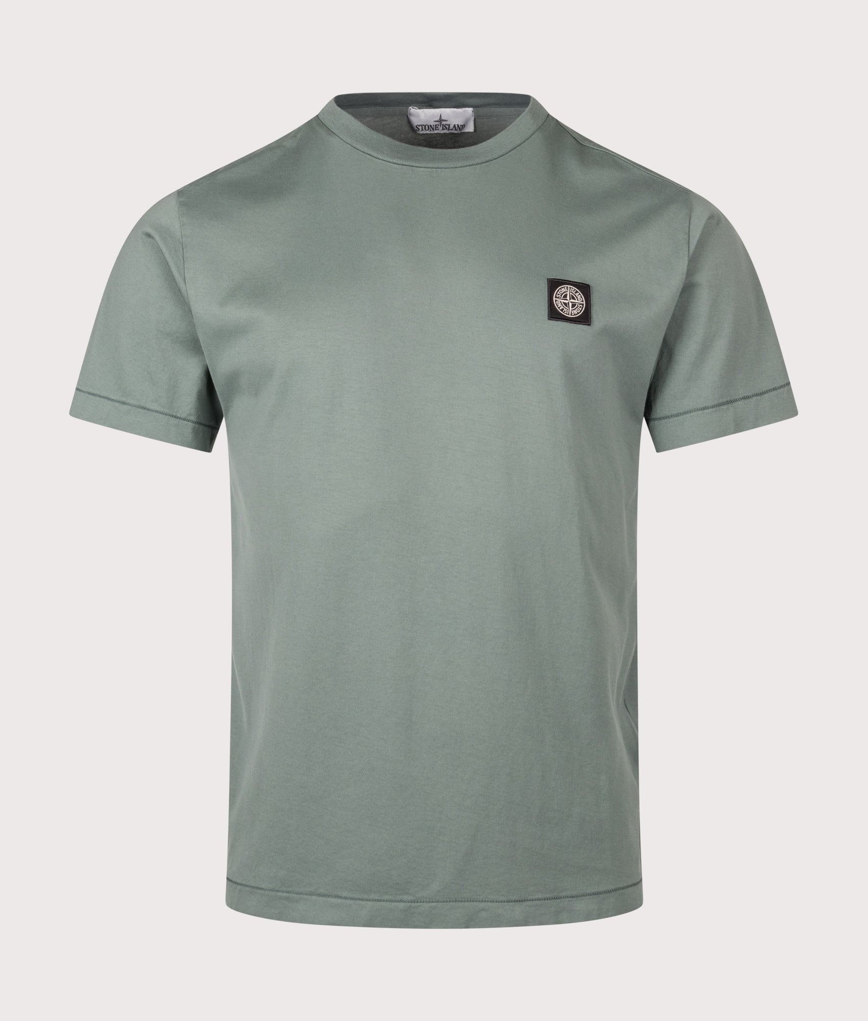 Stone Island piece Slim Fit 60/2 Cotton Jersey T-Shirt in Ocean Green at EQVVS Menswear. Front shot.