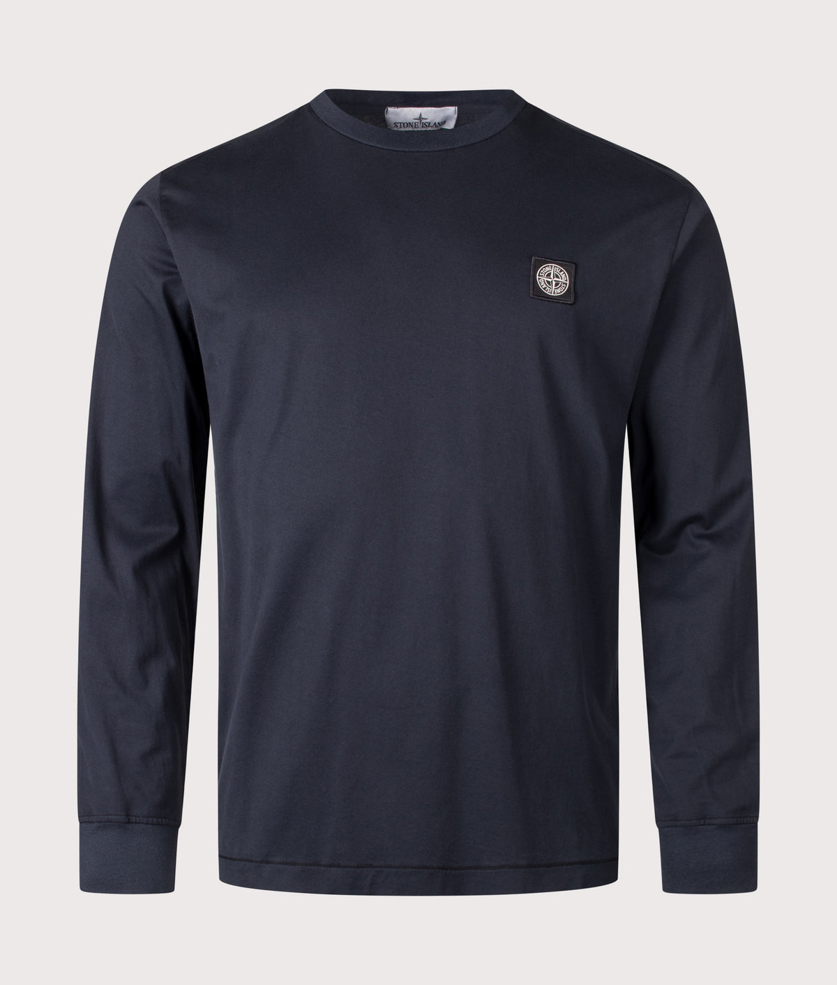 Stone Island Slim Fit Long Sleeve 60/2 Cotton T-Shirt in Navy Blue at EQVVS Menswear. Front shot.