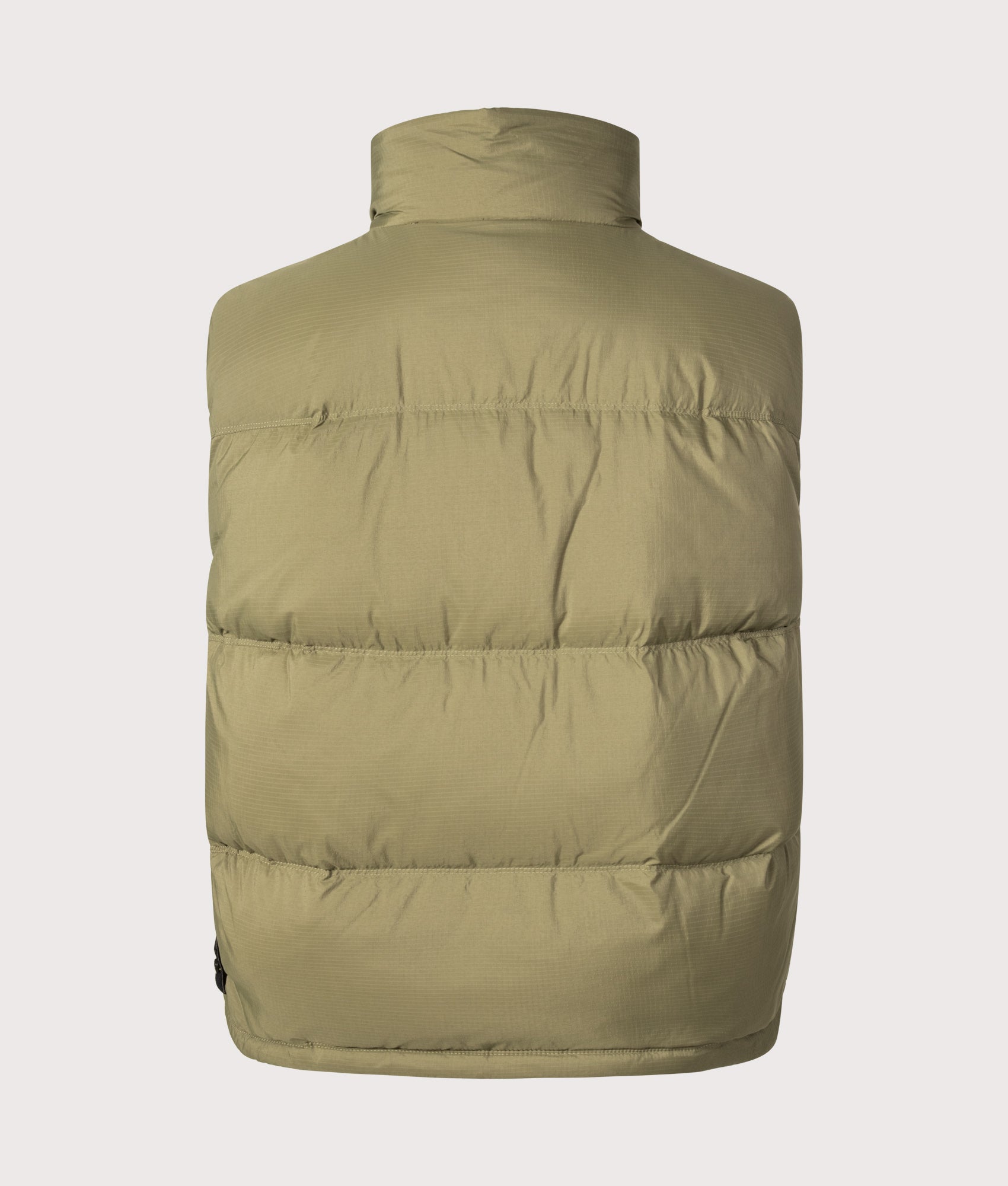 Stone Island Matt Ripstop Cordura® Advanced Fabrics Vest in Military Green at EQVVS Menswear. Back shot.