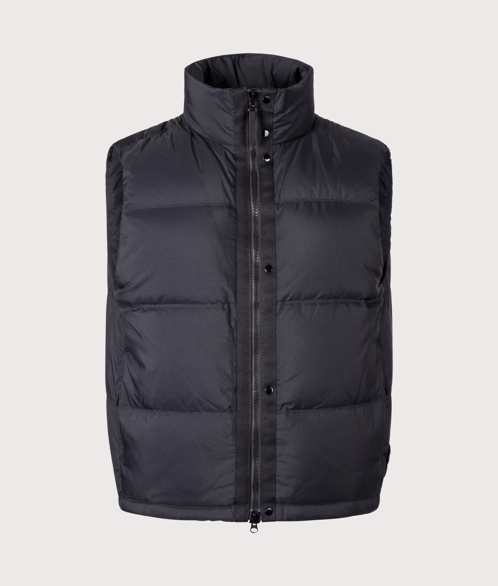 Stone Island Matt Ripstop CORDURA® Advanced Fabrics Vest in Black at EQVVS Menswear. Front shot.