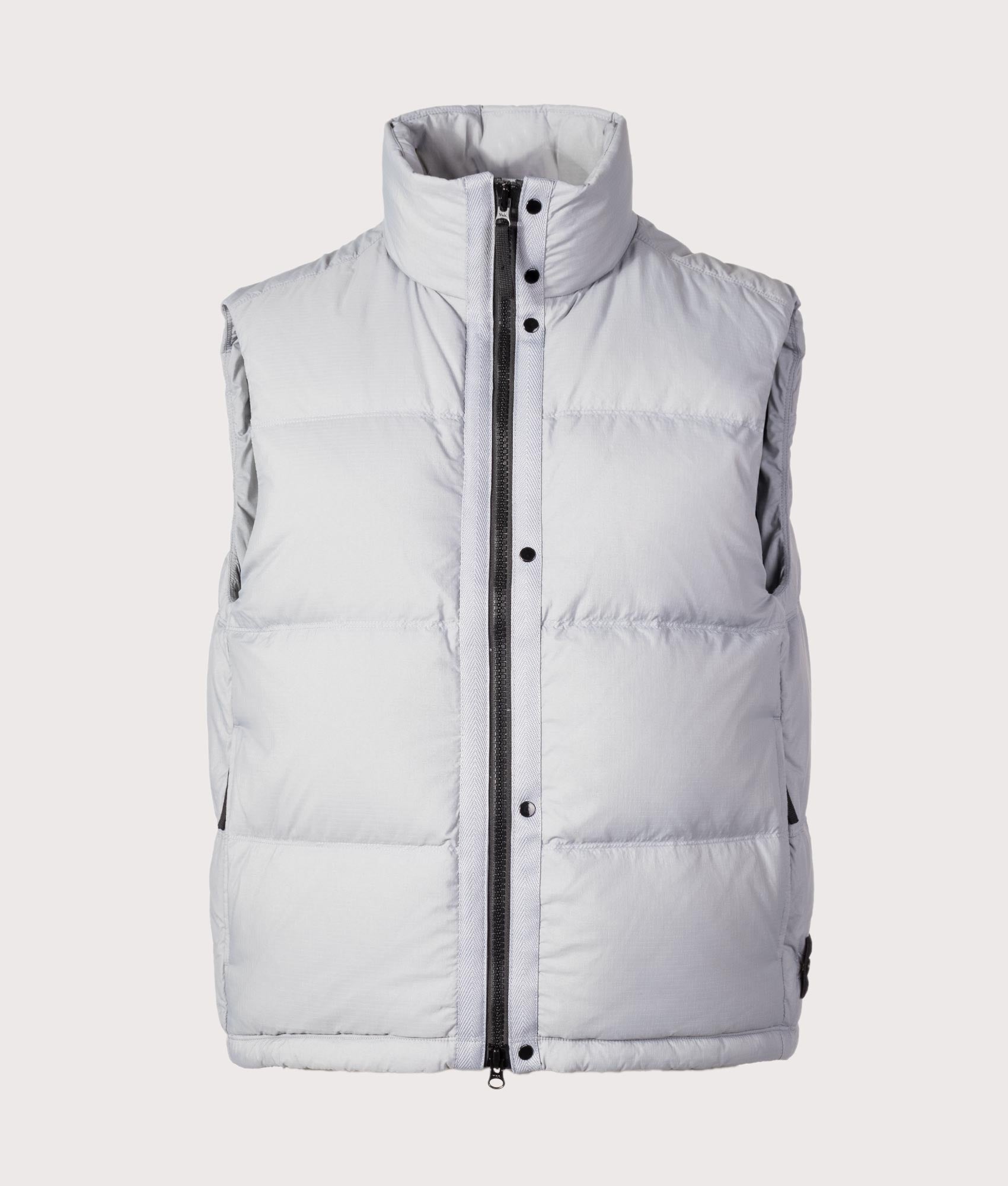 Stone Island Matt Ripstop CORDURA® Advanced Fabrics Vest in Ash Grey at EQVVS Menswear. Front shot.