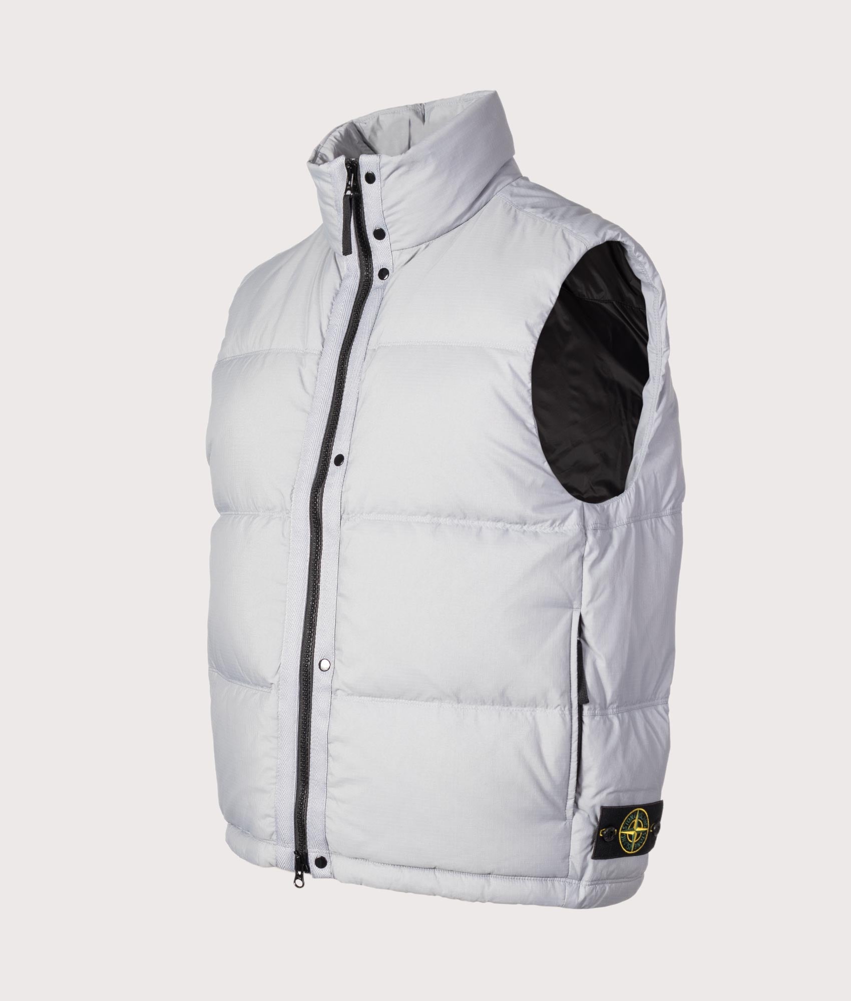 Stone Island Matt Ripstop CORDURA® Advanced Fabrics Vest in Ash Grey at EQVVS Menswear. Angled front shot.