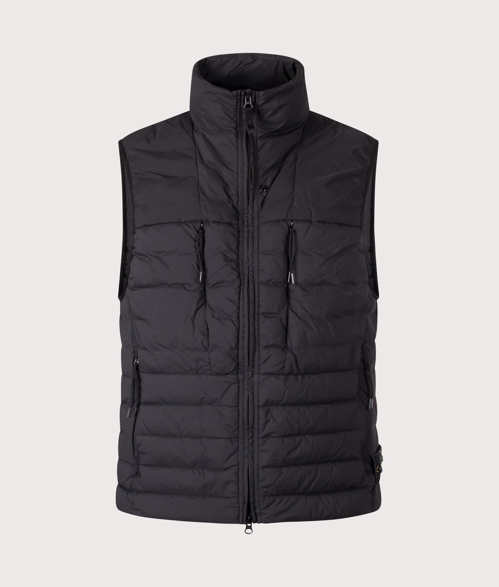 Stone Island Seamless Tunnel Nylon Down-TC Vest in Black at EQVVS Menswear. Front shot.
