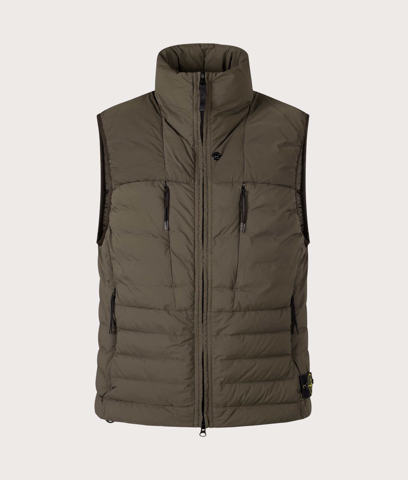 Stone Island Seamless Tunnel Nylon Down-TC Vest in Coal Grey at EQVVS Menswear. Front shot.
