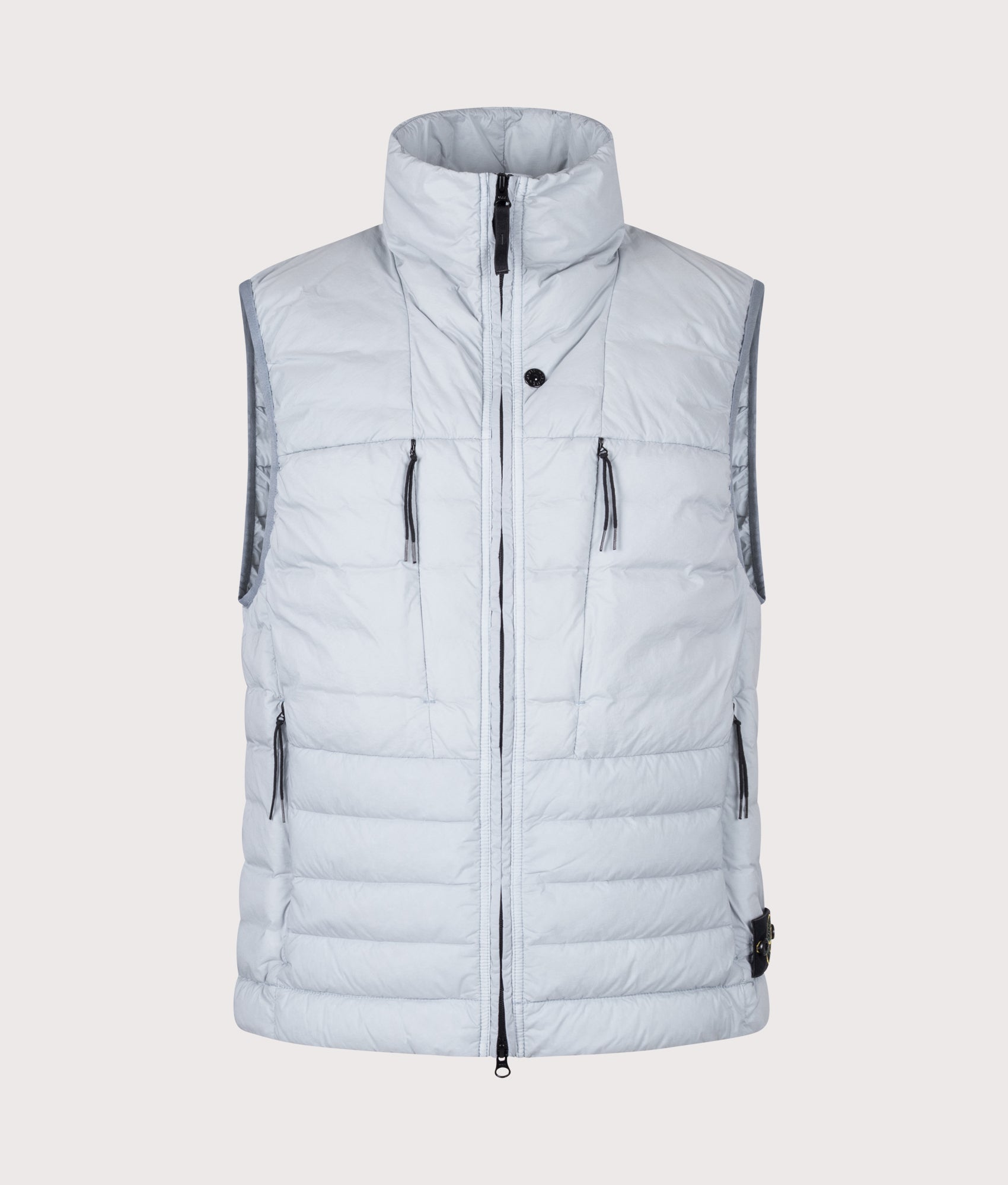 Stone Island Seamless Tunnel Nylon Down-TC Vest in Ash Grey at EQVVS Menswear. Front shot.