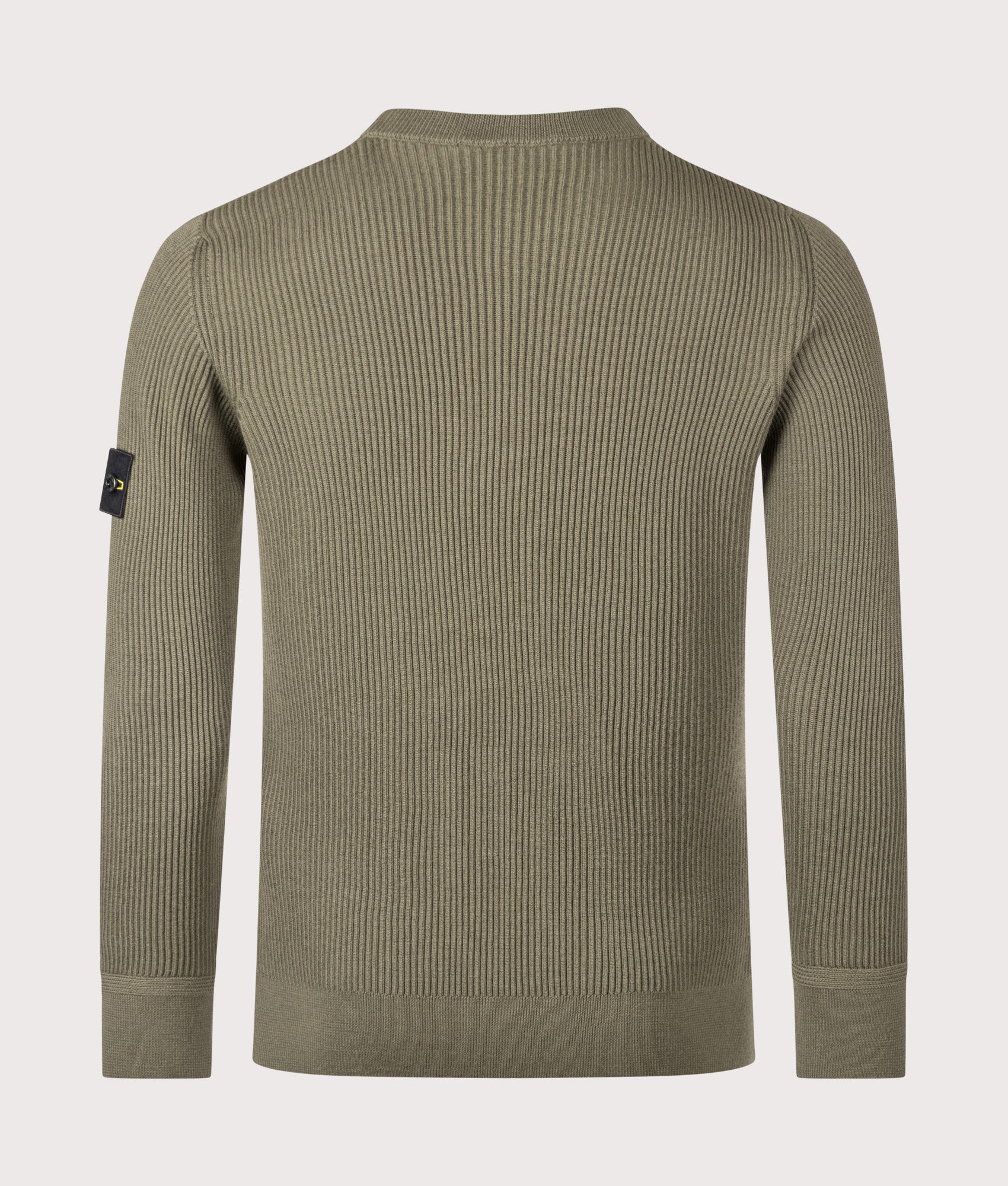 Stone Island Full Rib RWS Wool JumpeR in Military Green at EQVVS Menswear. Back shot.