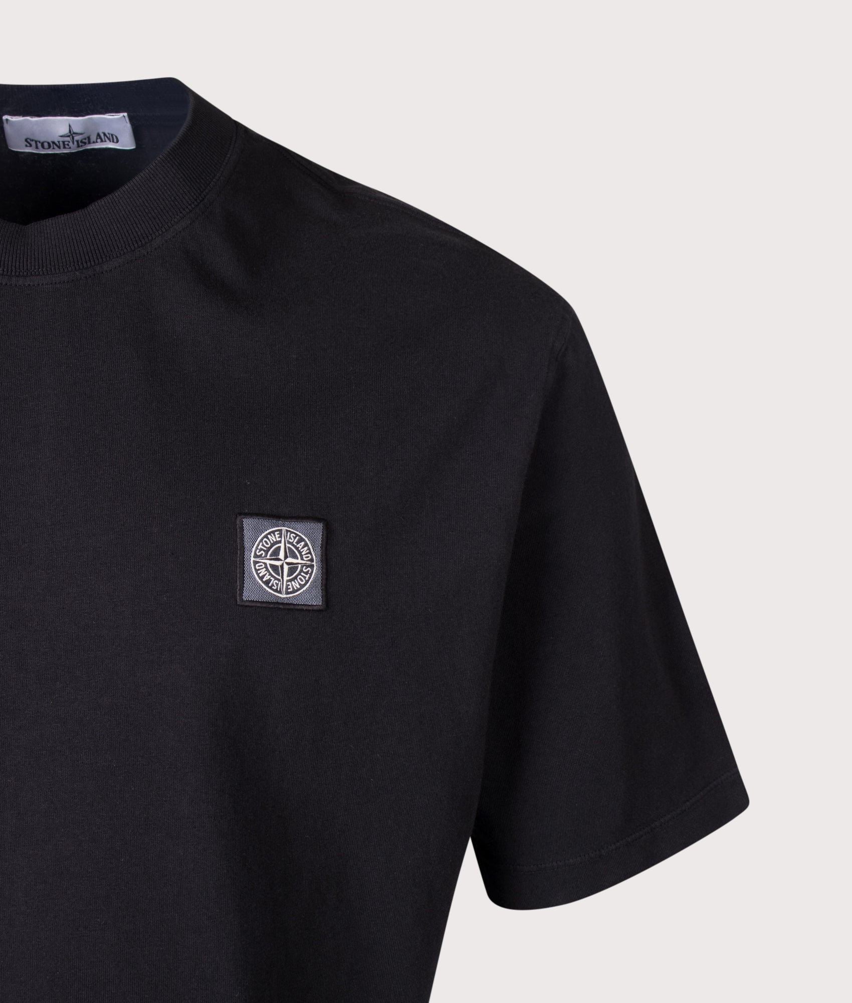 Stone Island Combed Organic Cotton Jersey T-Shirt in Black at EQVVS Menswear. Detail shot.