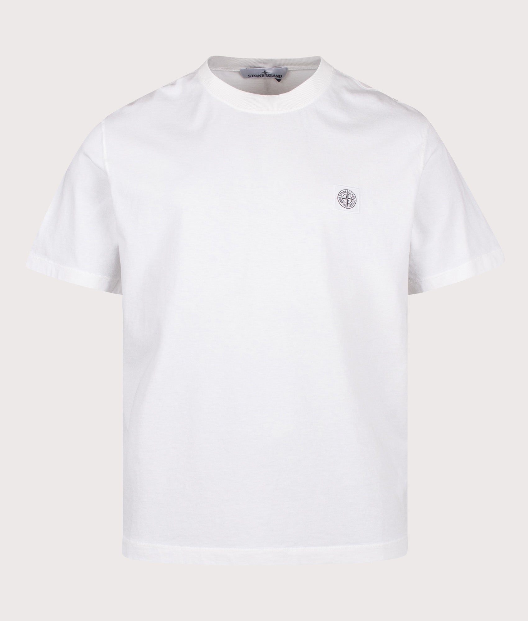 Stone Island Combed Organic Cotton Jersey T-Shirt in White at EQVVS Menswear. Front shot.