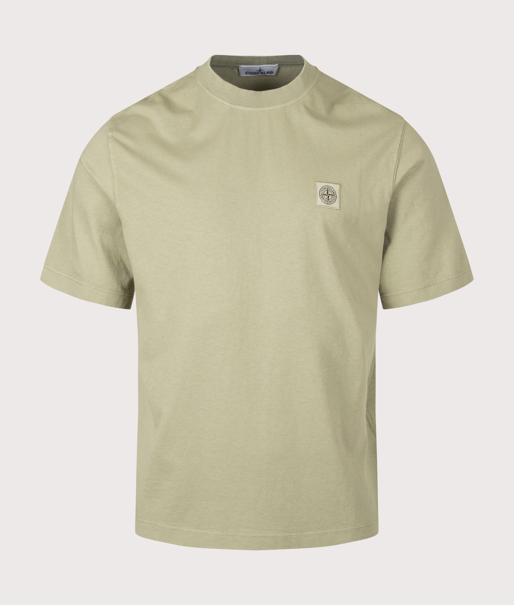 Stone Island Combed Organic Cotton Jersey T-Shirt in Laurel Green at EQVVS Menswear. Front shot.
