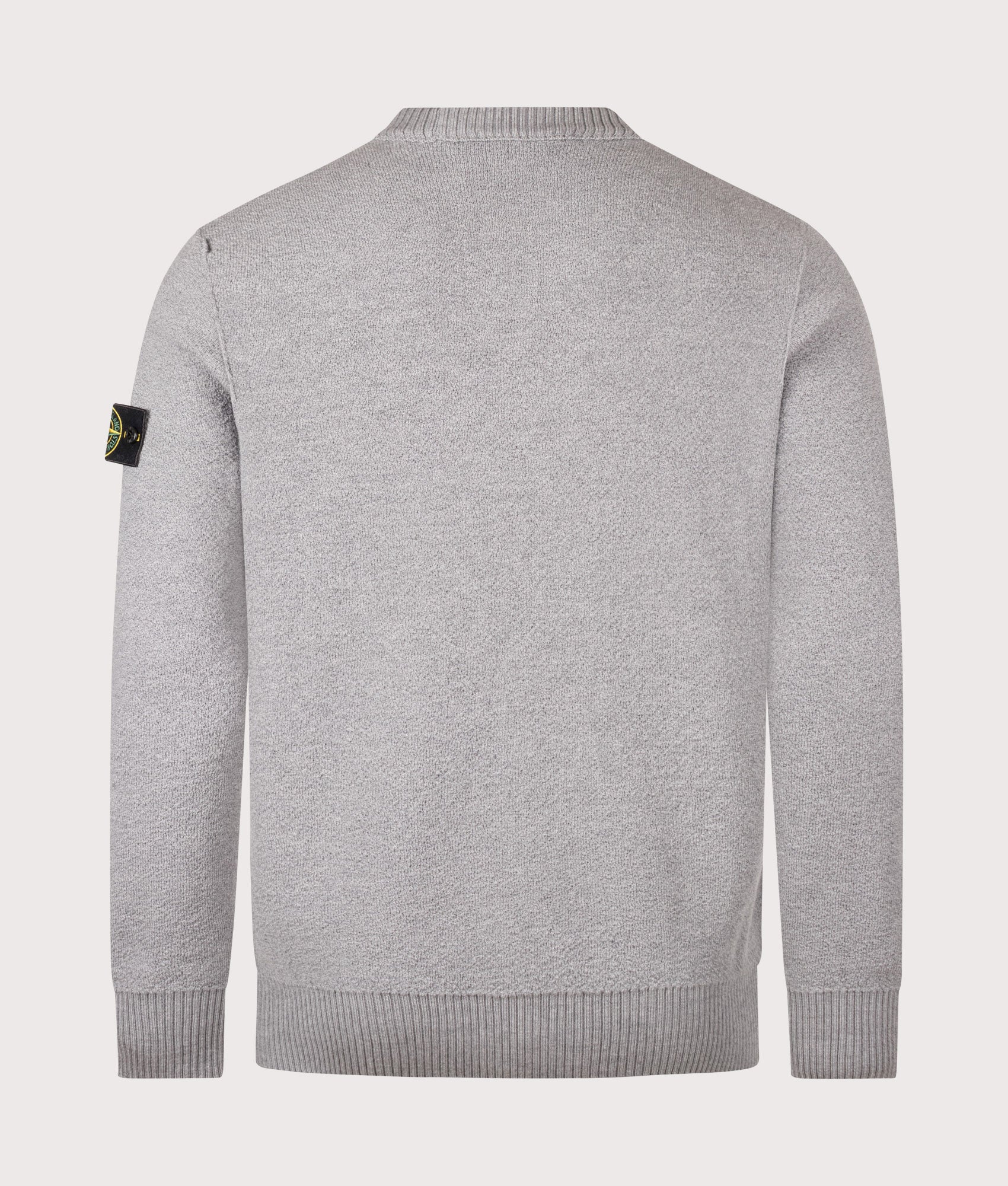 Stone Island Loose Fit Pure RWS Wool Jumper in Ash Grey at EQVVS Menswear. Back shot.