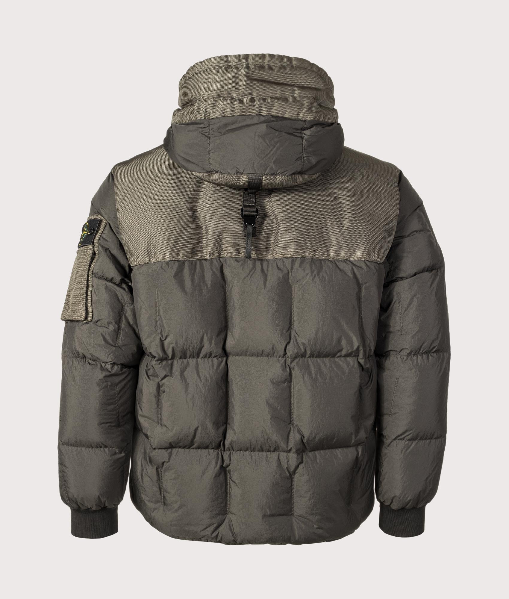 Stone Island Garment Dyed Crinkle Reps NY Down Jacket in Lead Grey at EQVVS Menswear. Back shot.
