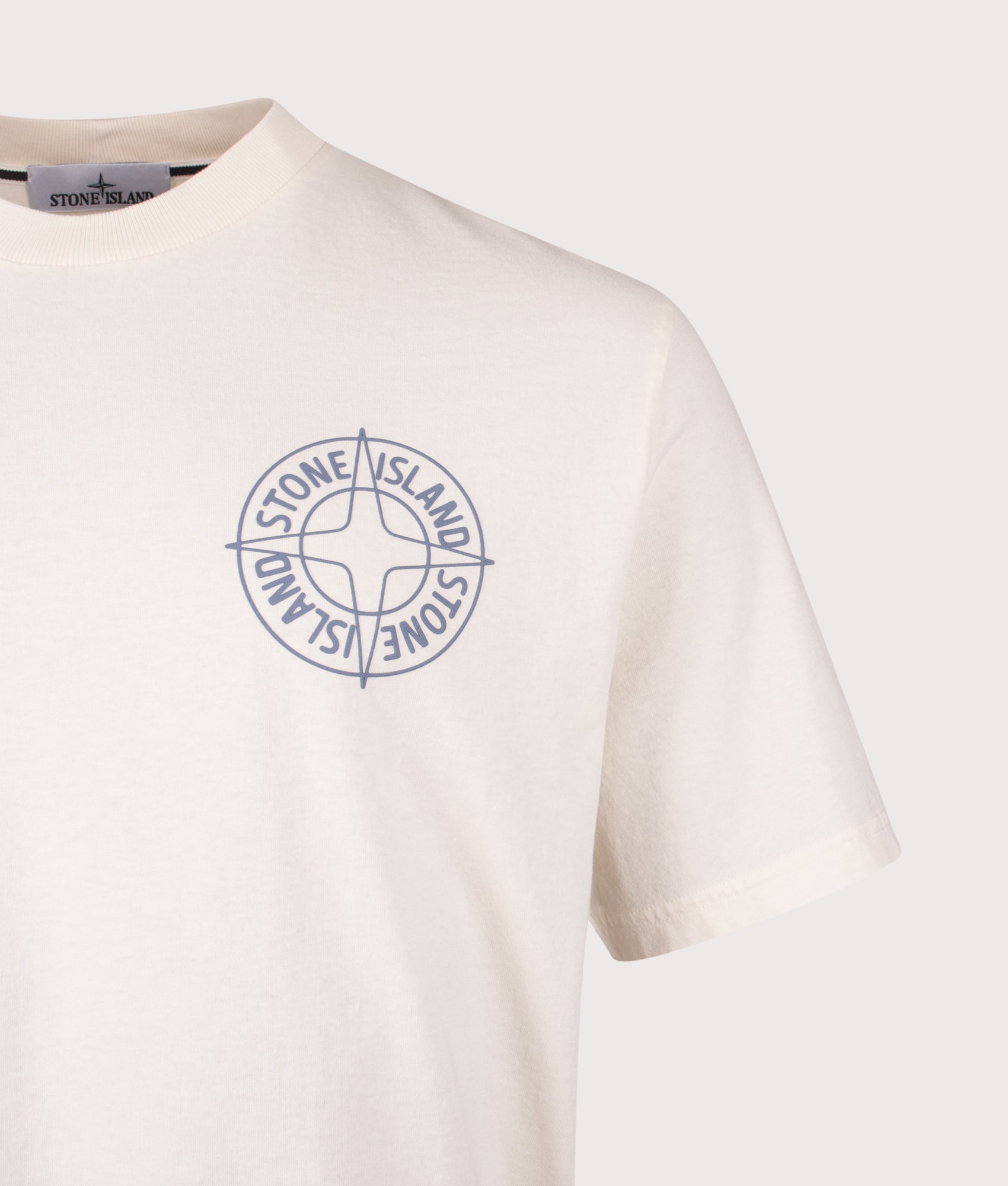 Stone Island ‘Outline Compass’ print T-Shirt in Ivory at EQVVS Menswear. Detail shot.