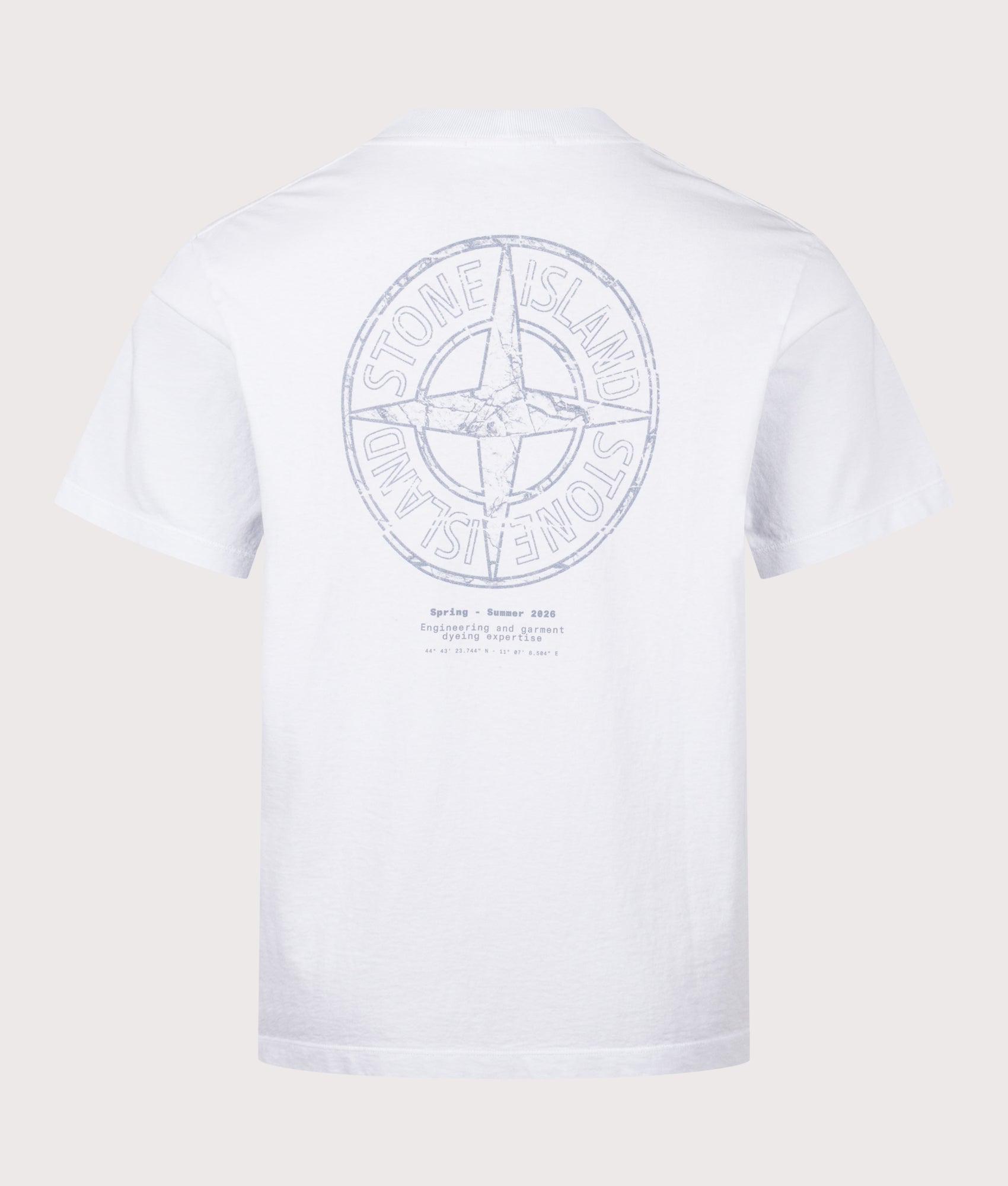 Stone Island Relaxed Fit Stone Back Print T-Shirt in Sky Blue at EQVVS Menswear. Front shot. 