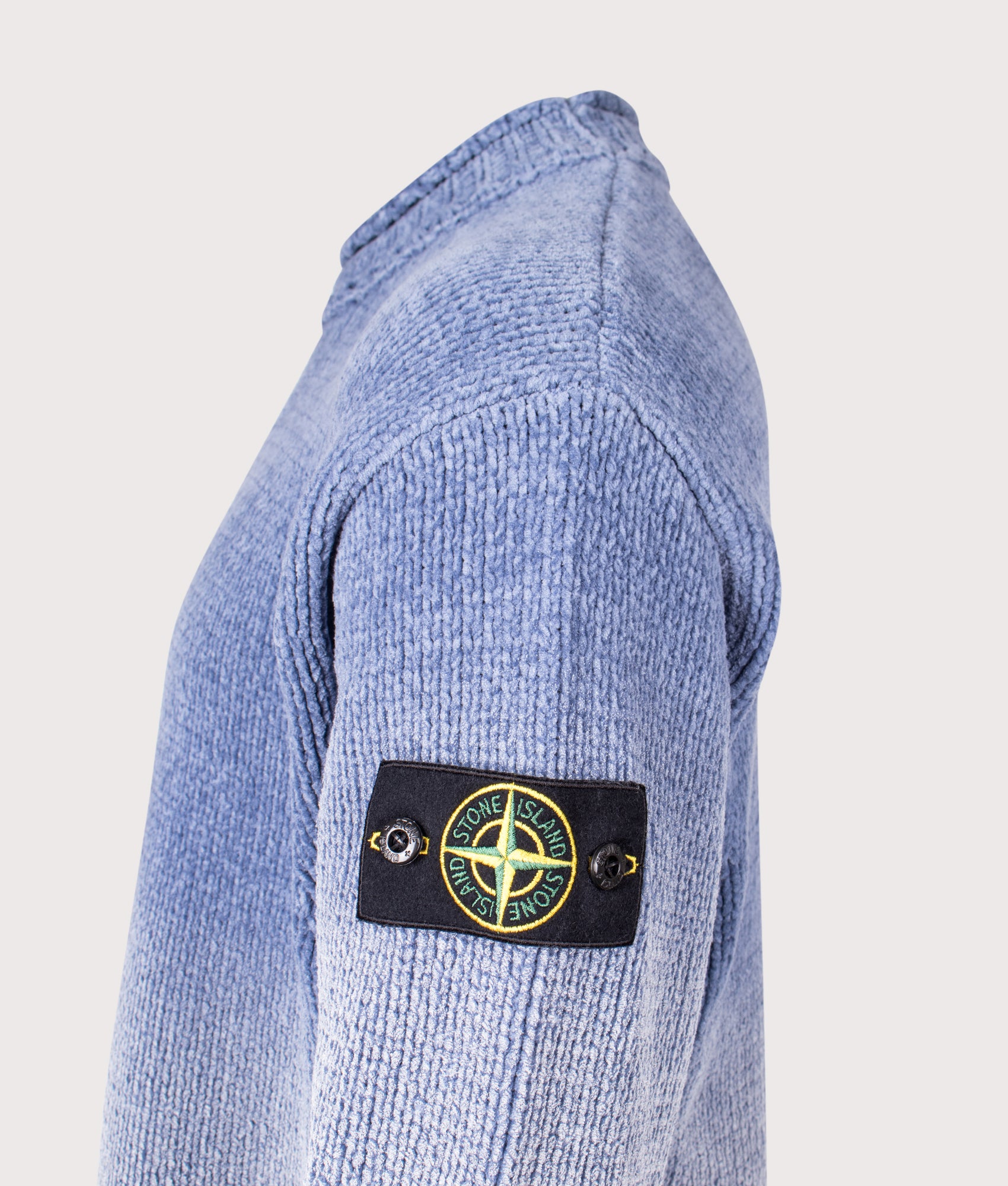 Oversized Fit Chenille Degradé Print Jumper in Dark Blue | 100% Cotton | Stone Island | EQVVS | Side detail shot 