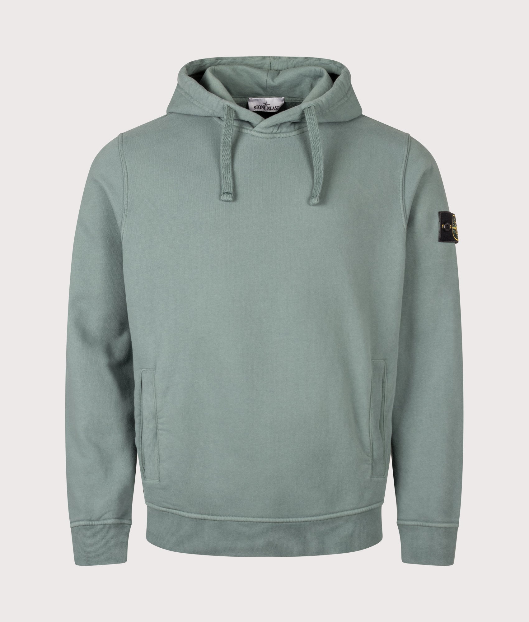 Stone Island Brushed Organic Cotton Fleece Hoodie in Ocean Green at EQVVS Menswear. Front shot.