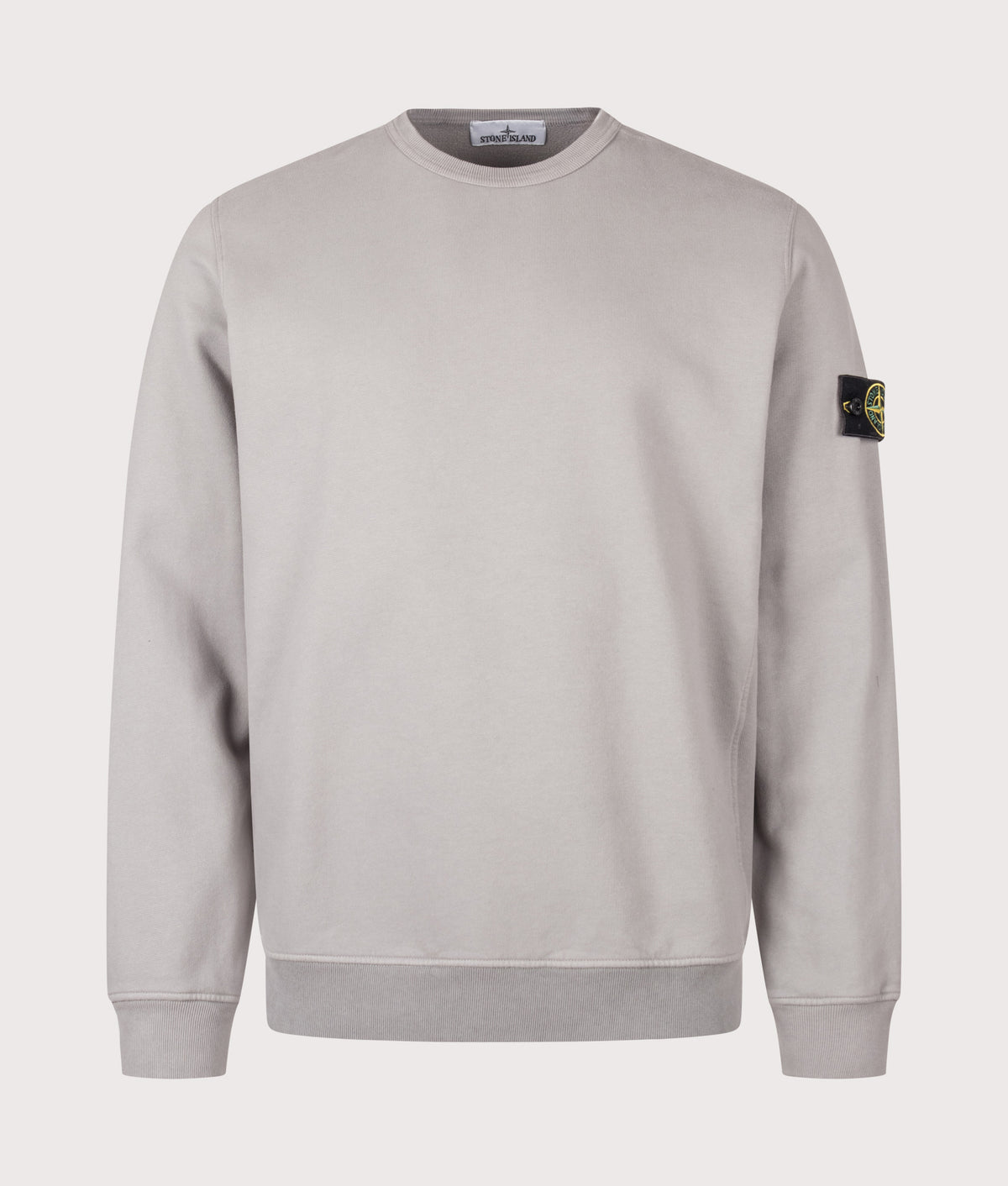 Stone Island Brushed Organic Cotton Fleece Sweatshirt in Gray at EQVVS Menswear. Front shot.