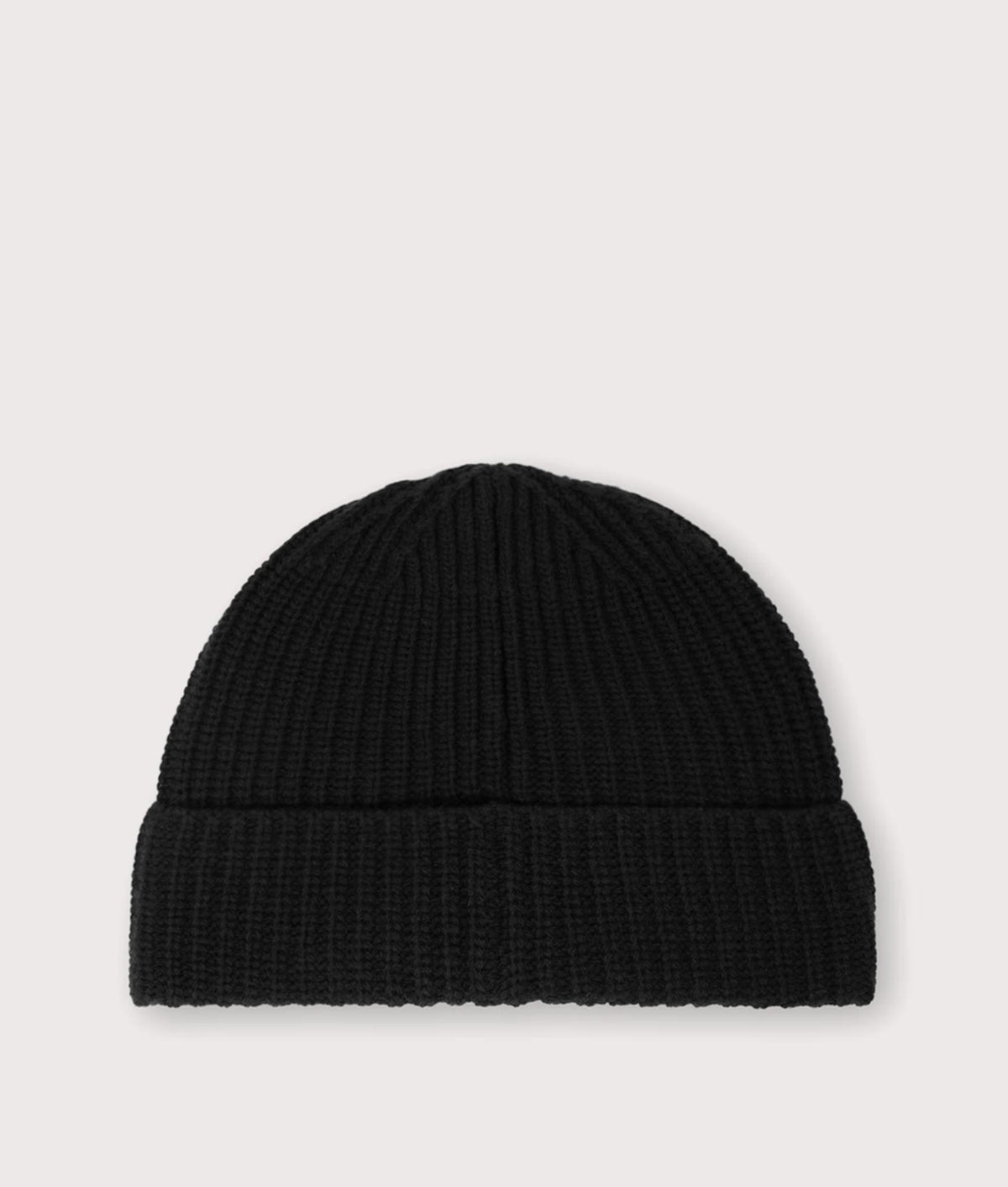 Stone Island Light RWS Geelong Wool Beanie in Black at EQVVS Menswear. Back shot.