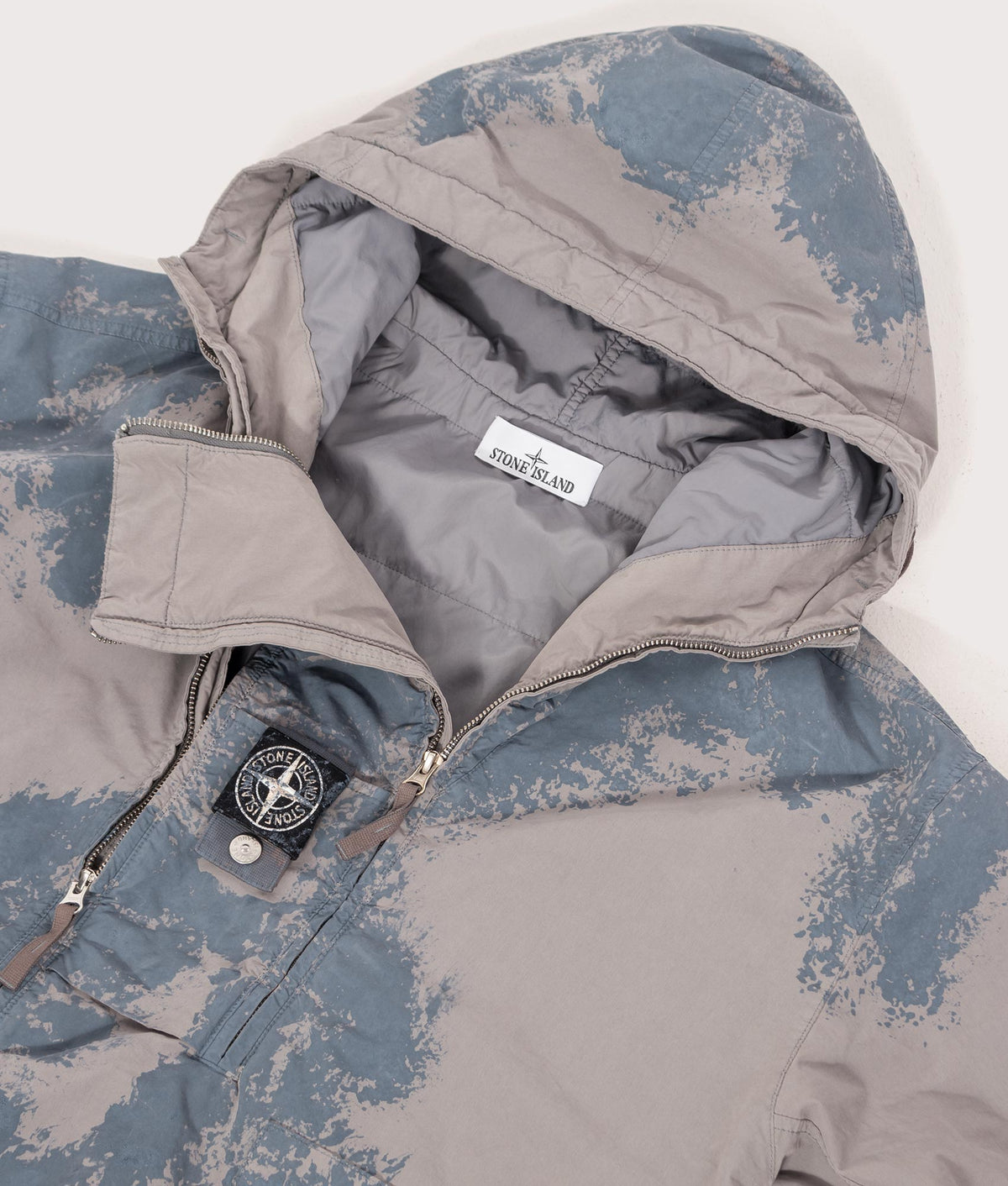 Stone Island Hand Painted David Light-TC Parka in Gray at EQVVS Menswear. Detail shot.